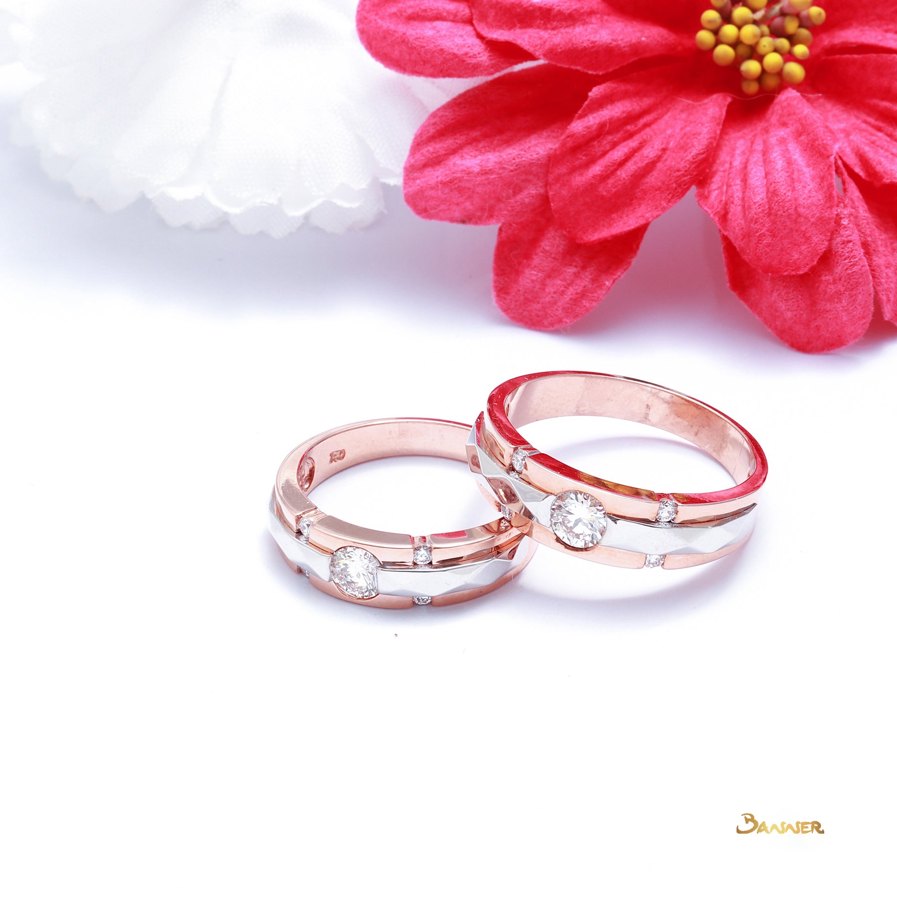 Diamond and Rose Gold Flush Setting Ring