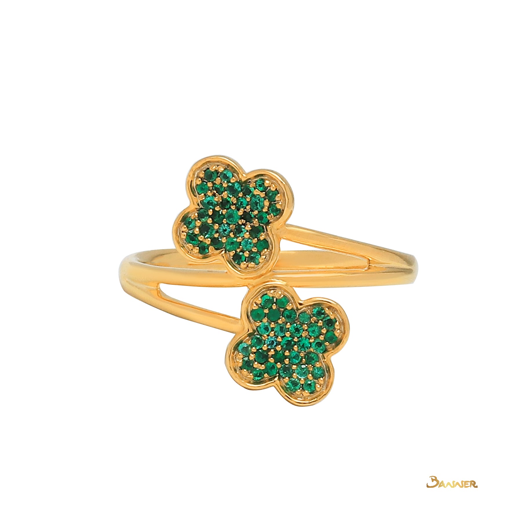 Emerald 2 Clover Ring