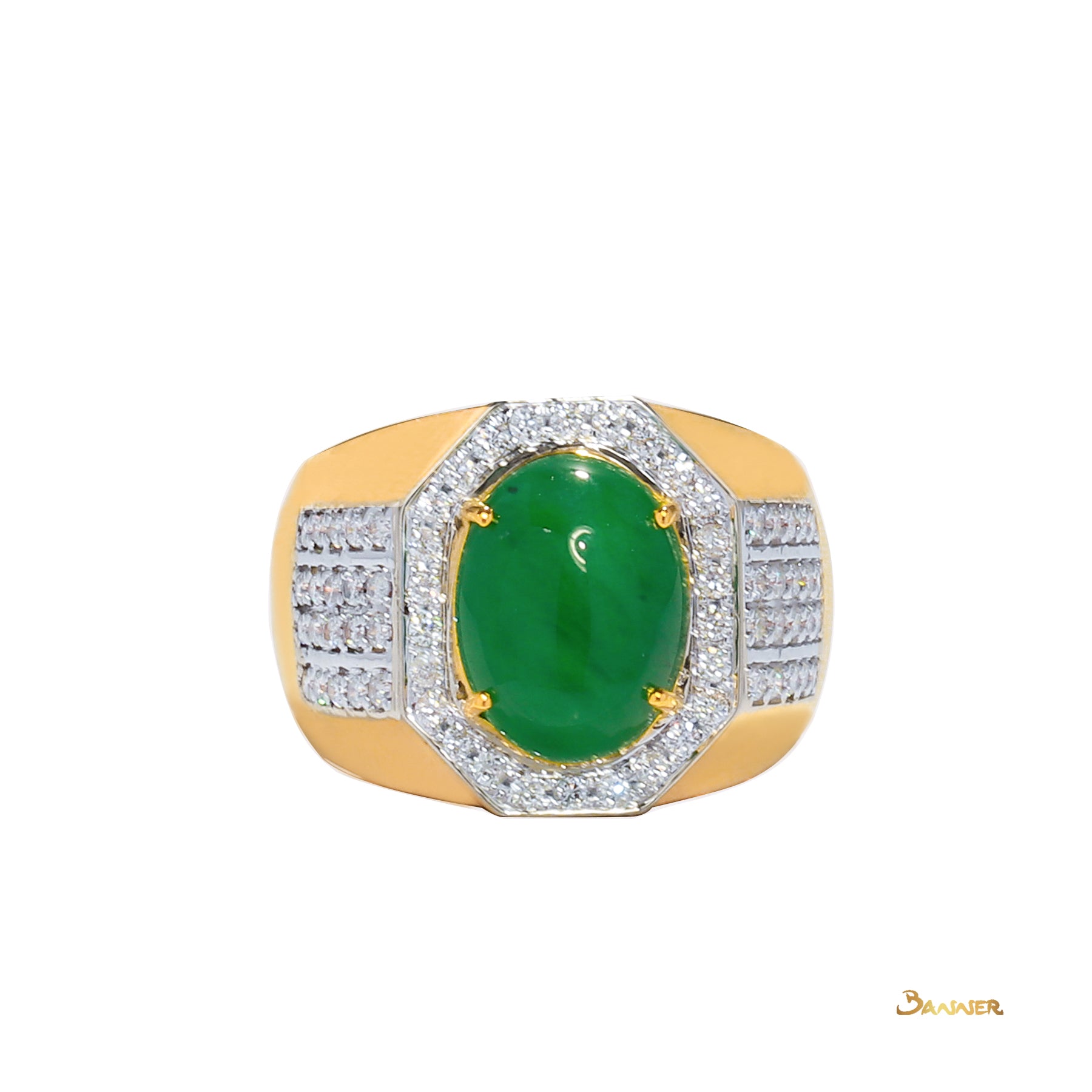 Jade and Diamond Halo Men's Ring