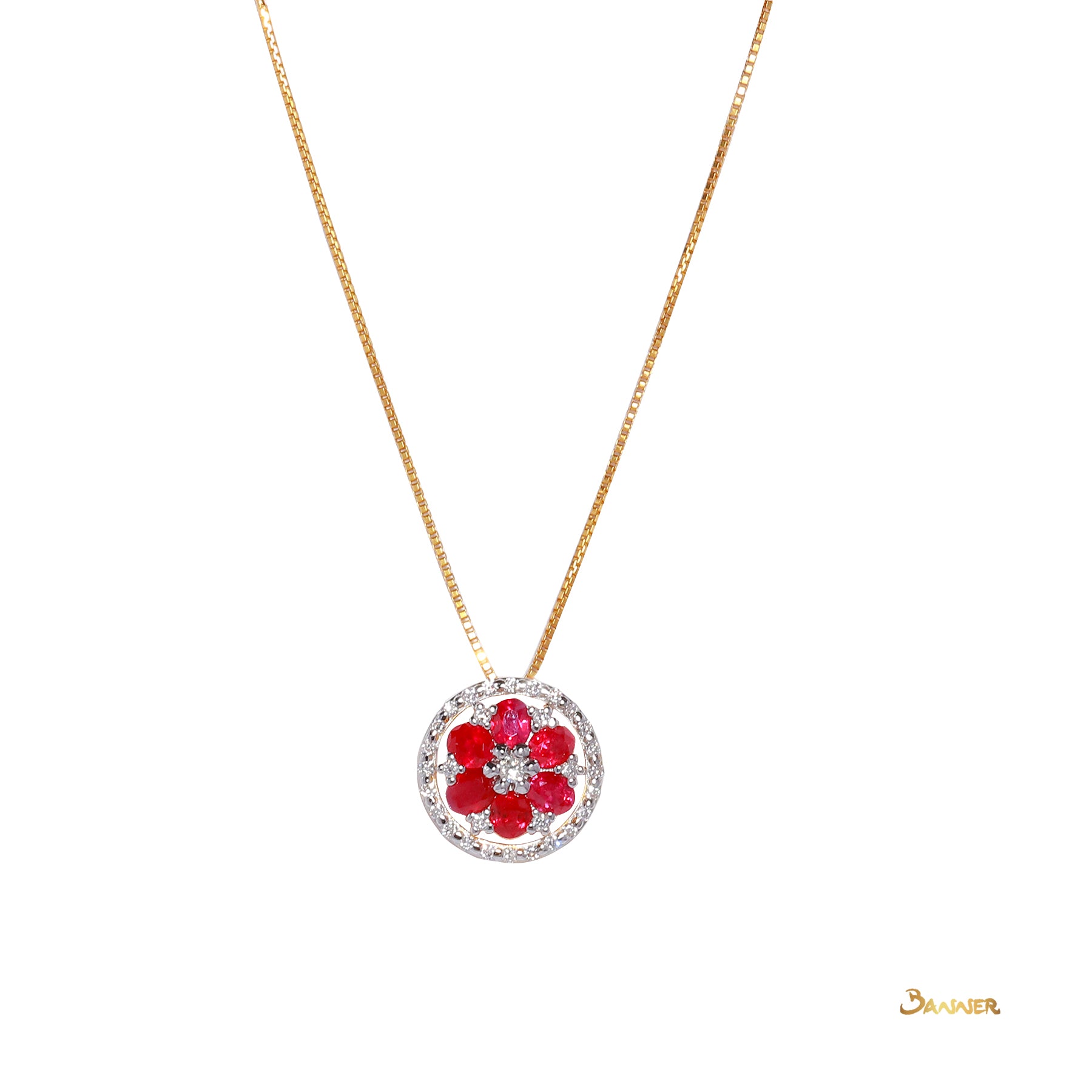 Ruby and Diamond Floral Pendant