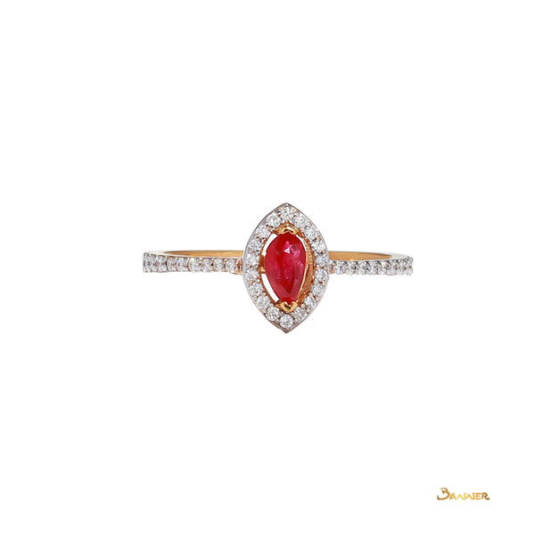 Marquise Ruby and Diamond Halo Ring