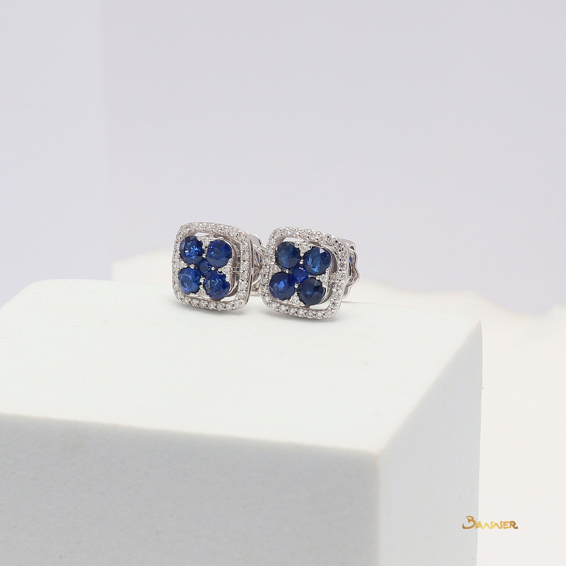 Sapphire and Diamond Flower Earrings