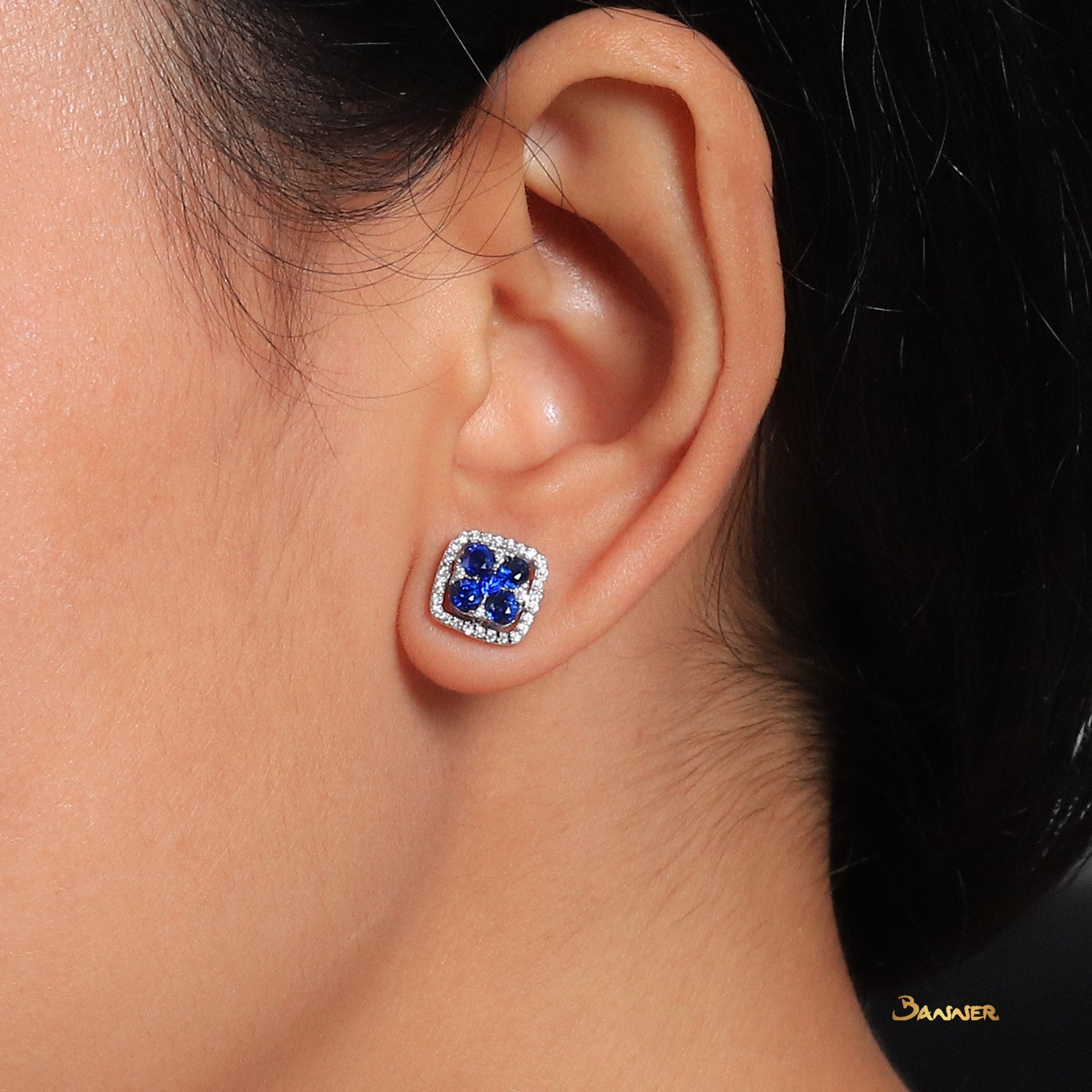 Sapphire and Diamond Flower Earrings