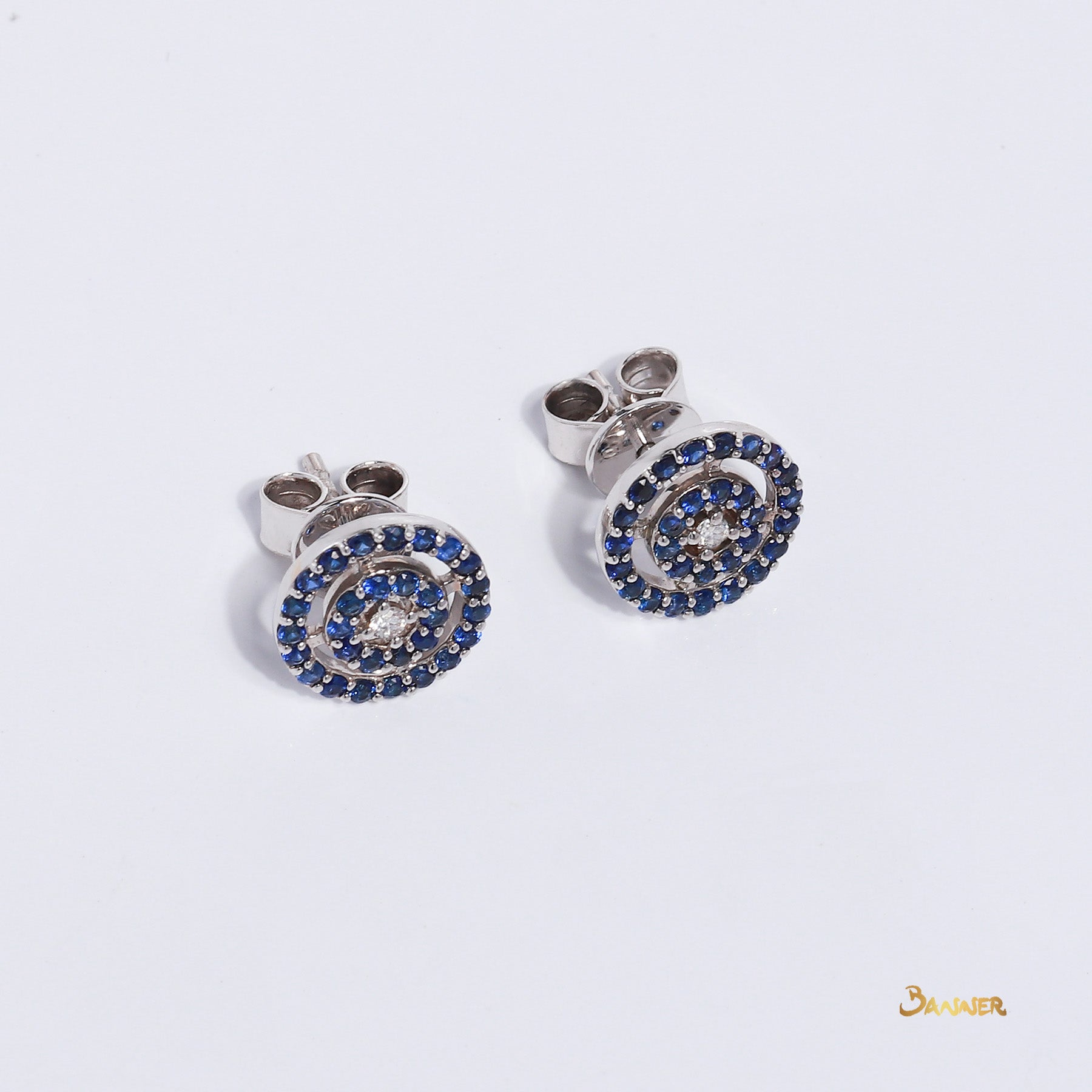 Sapphire and Diamond Double Halo Earrings