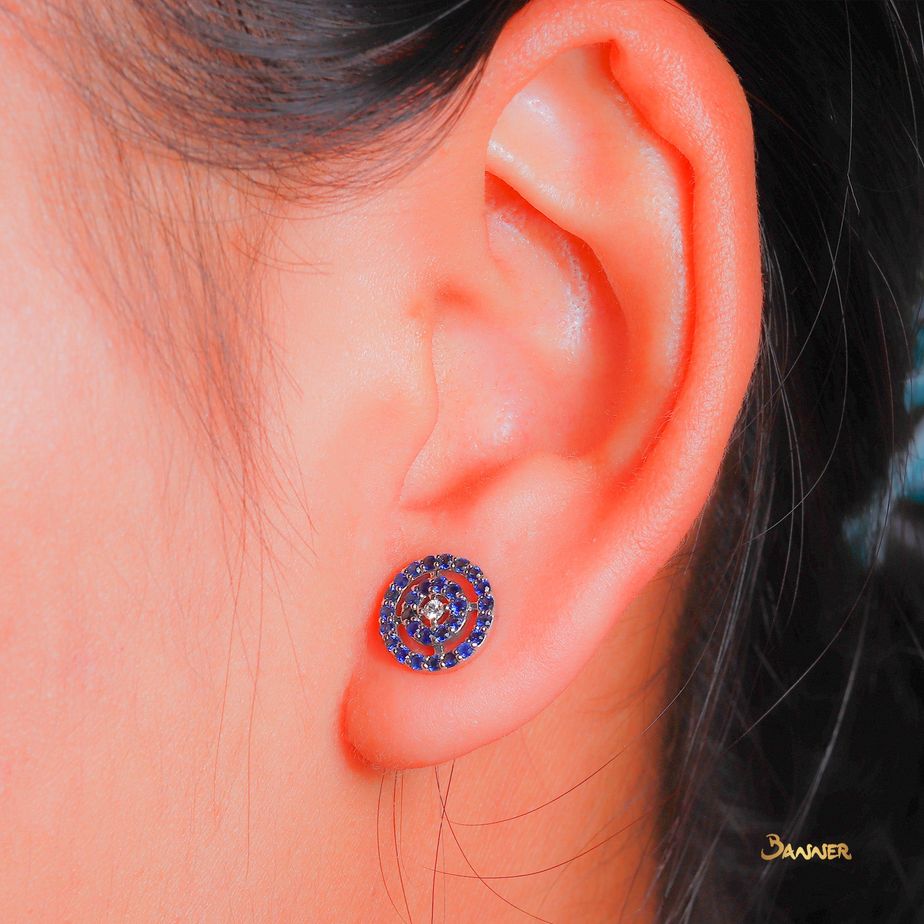 Sapphire and Diamond Double Halo Earrings