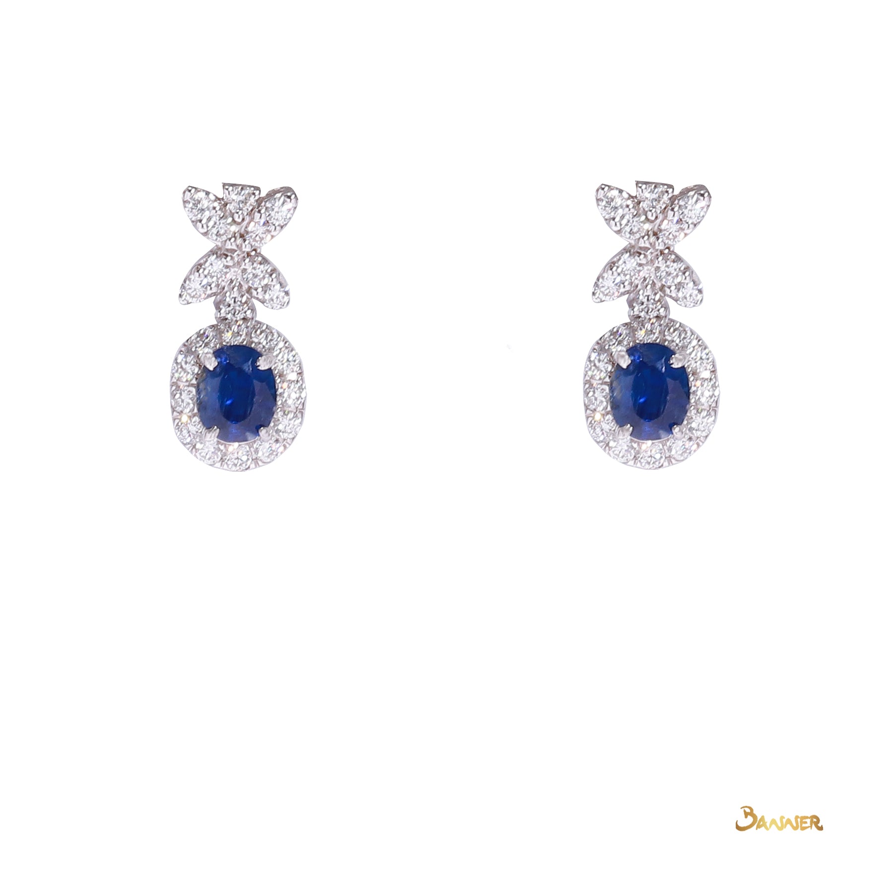 Sapphire and Diamond Dangle Halo Earrings