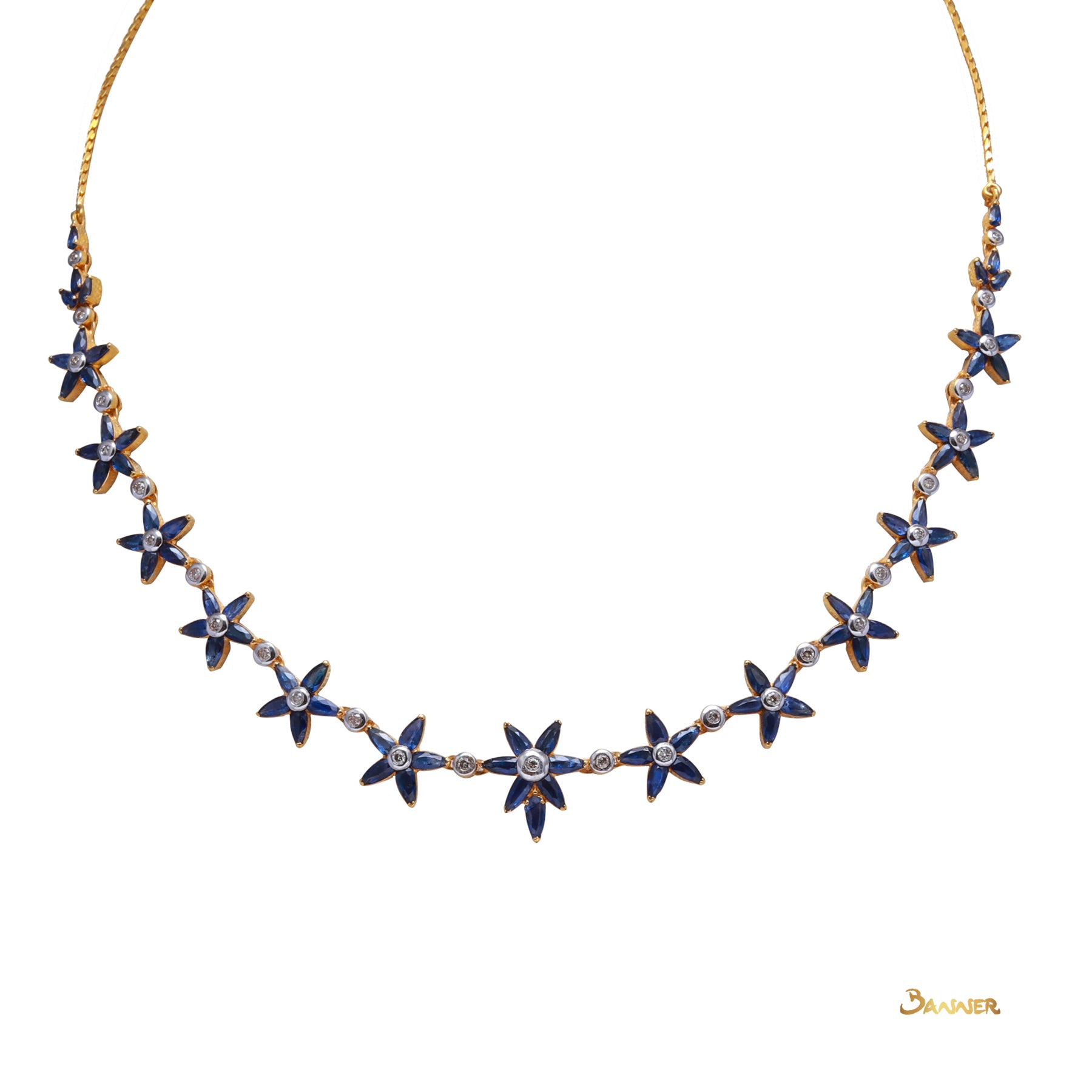 Sapphire and Diamond Flower Necklace
