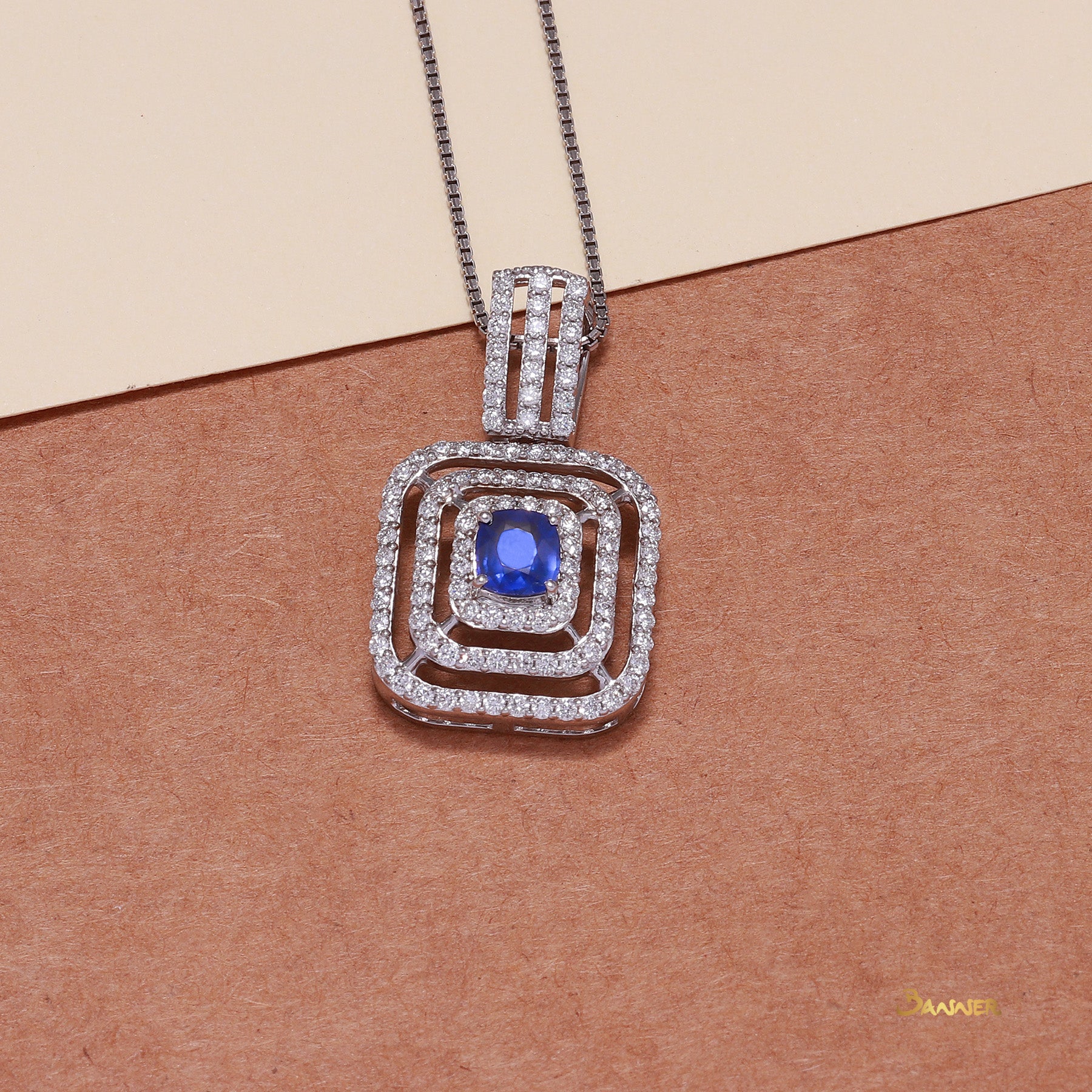 Sapphire and Diamond Triple Halo Pendant