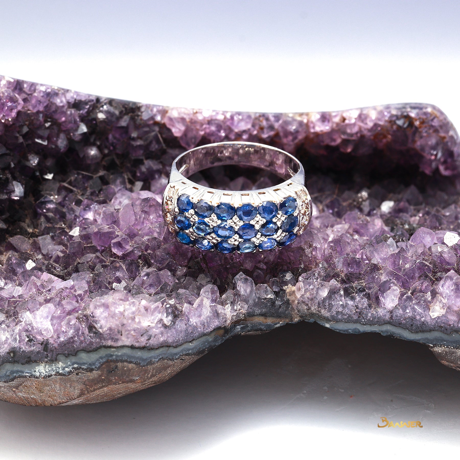Sapphire and Diamond Checkered Ring