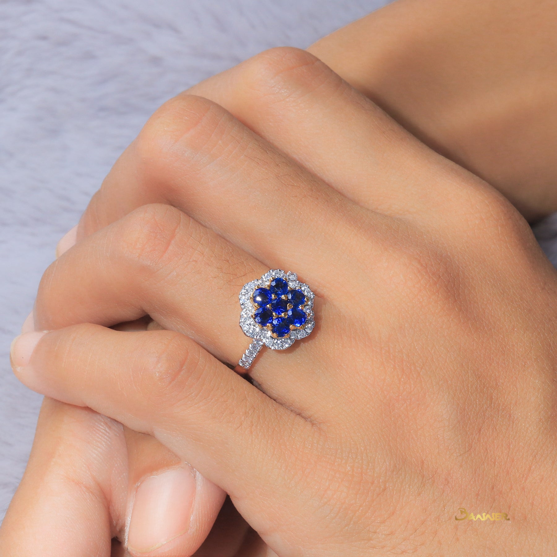 Sapphire and Diamond Floral Ring