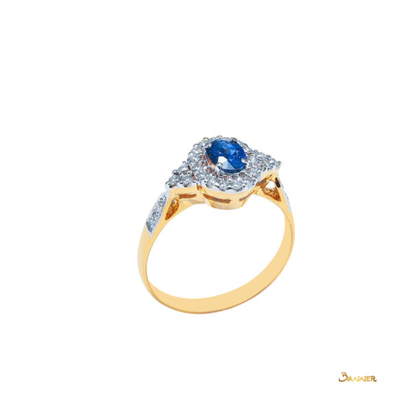 Sapphire and Diamond Twisted Halo Ring