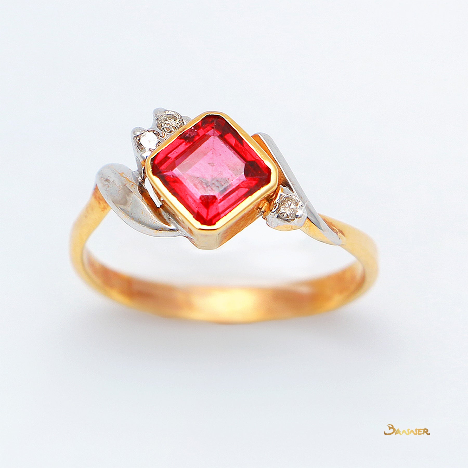 Emerald-cut Spinel and Diamond Ring