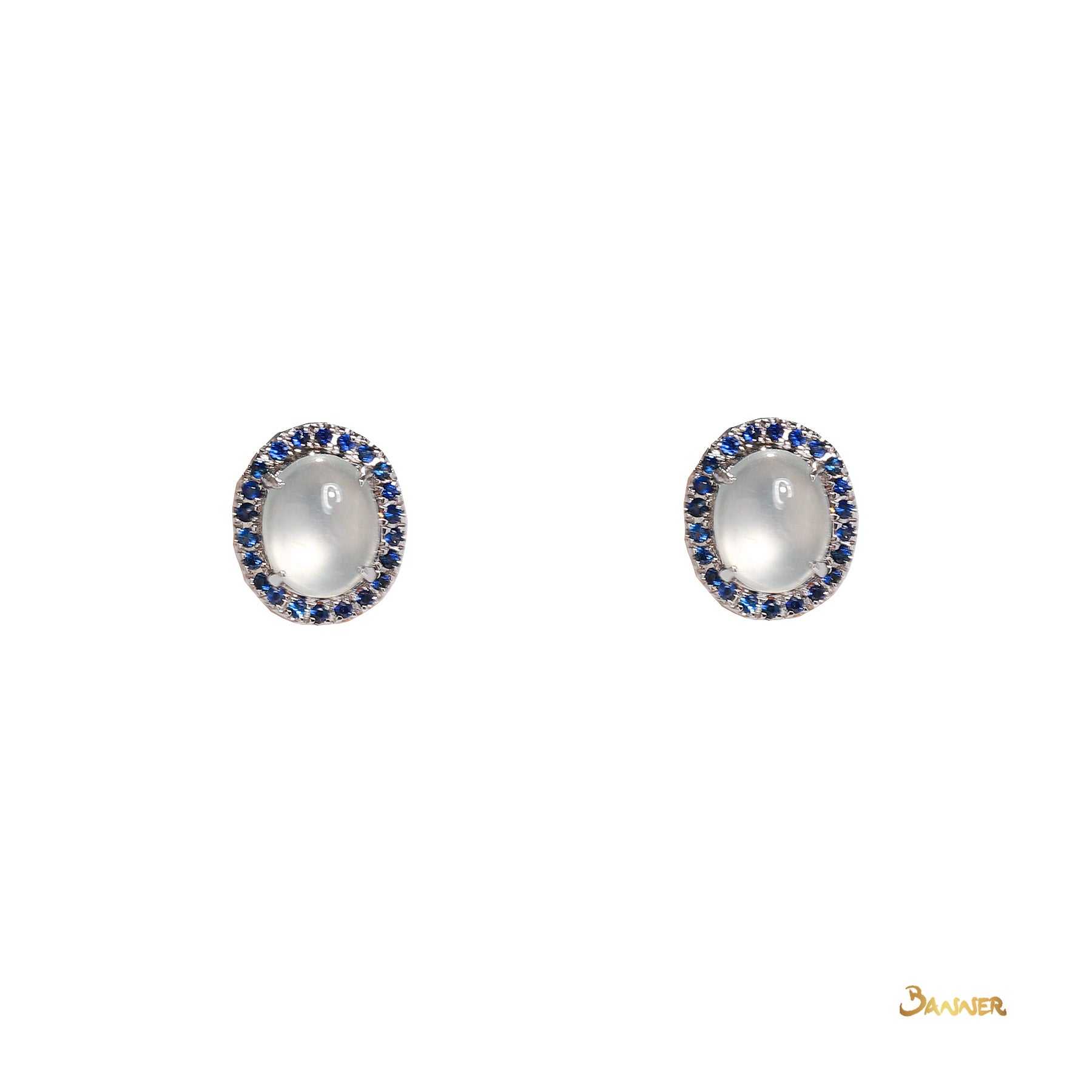 White Jade and Sapphire Halo Earrings