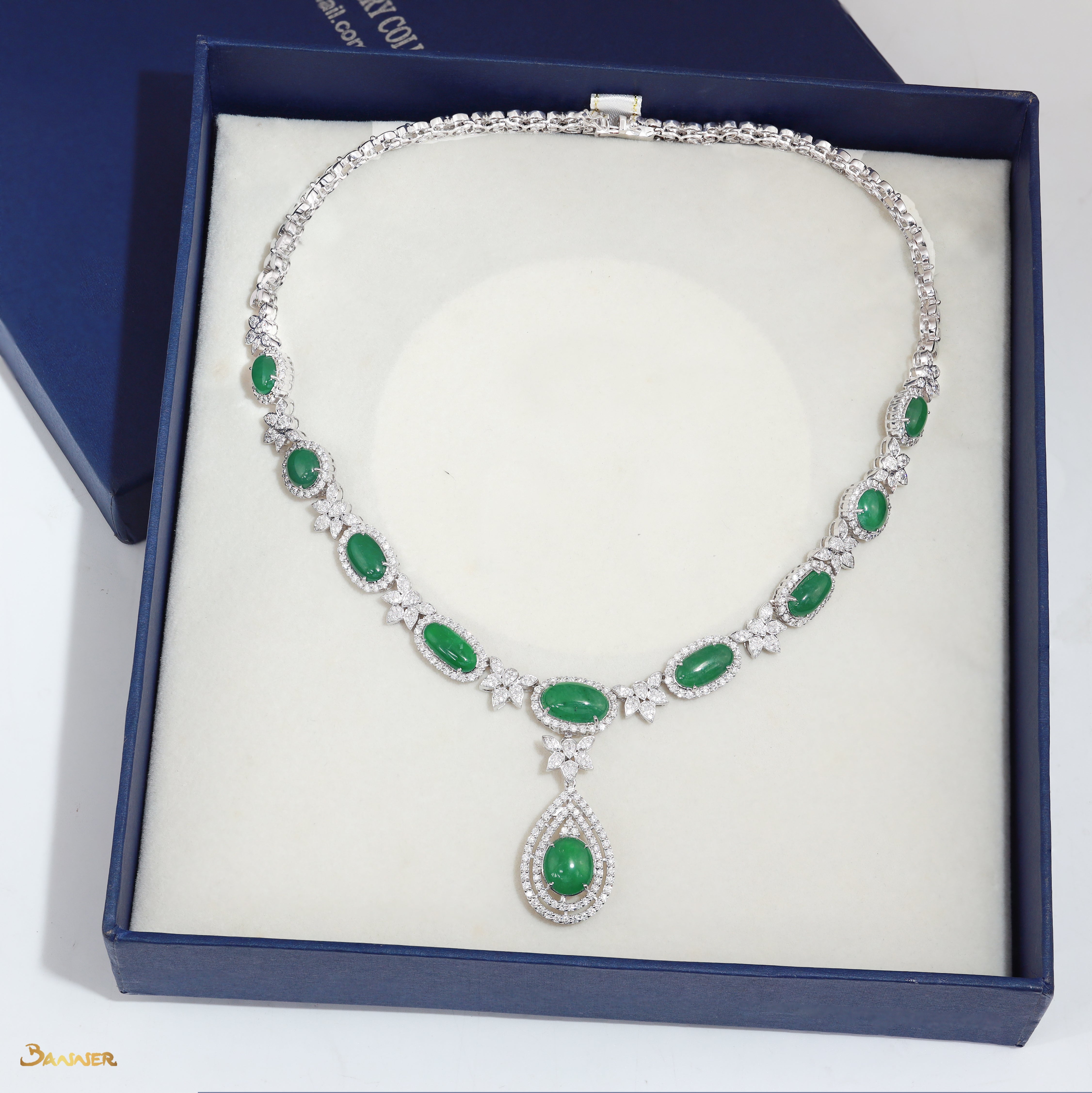 Jade and Diamond Elegant Floral 2-Way Necklace