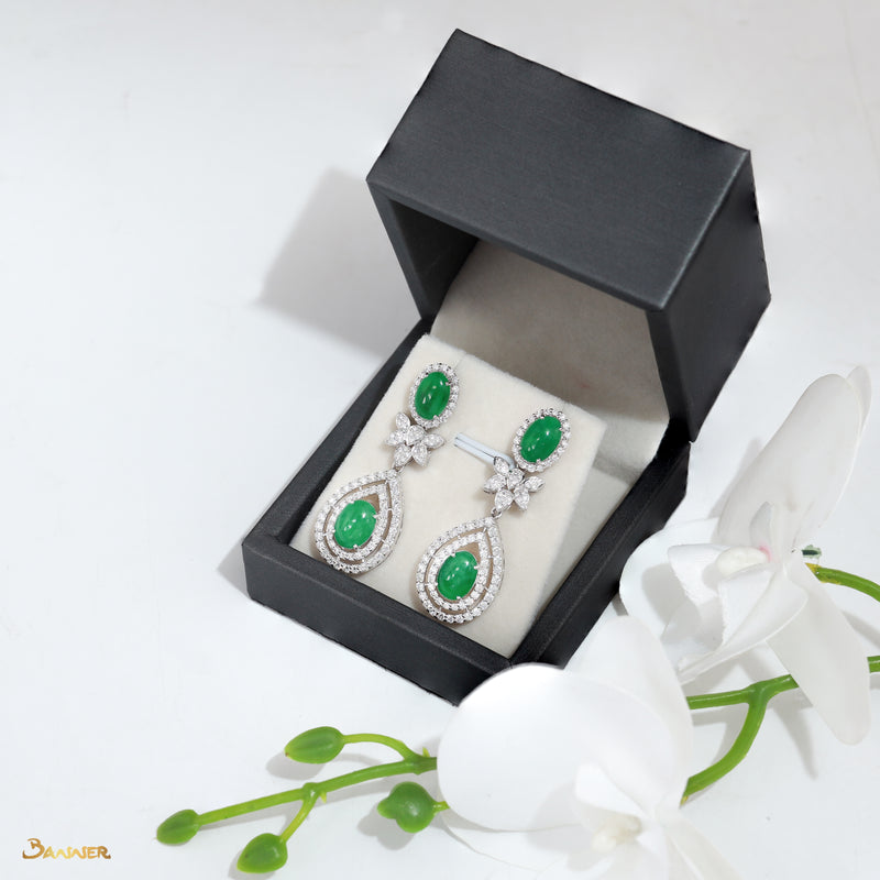 Jade and Diamond Elegant Floral 2-Way Earrings