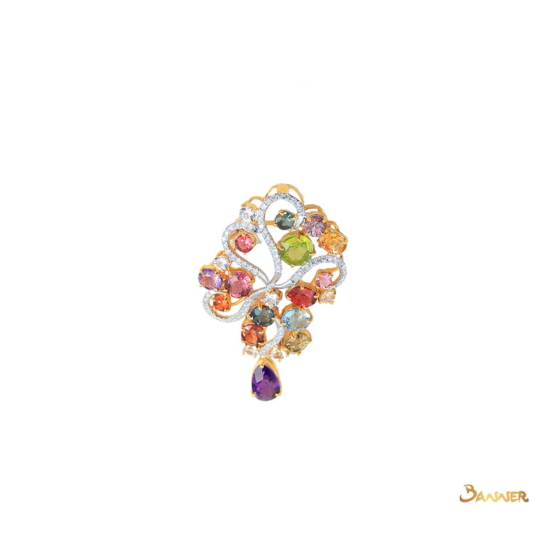Multi-colored Spinel and Diamond Kanote Brooch