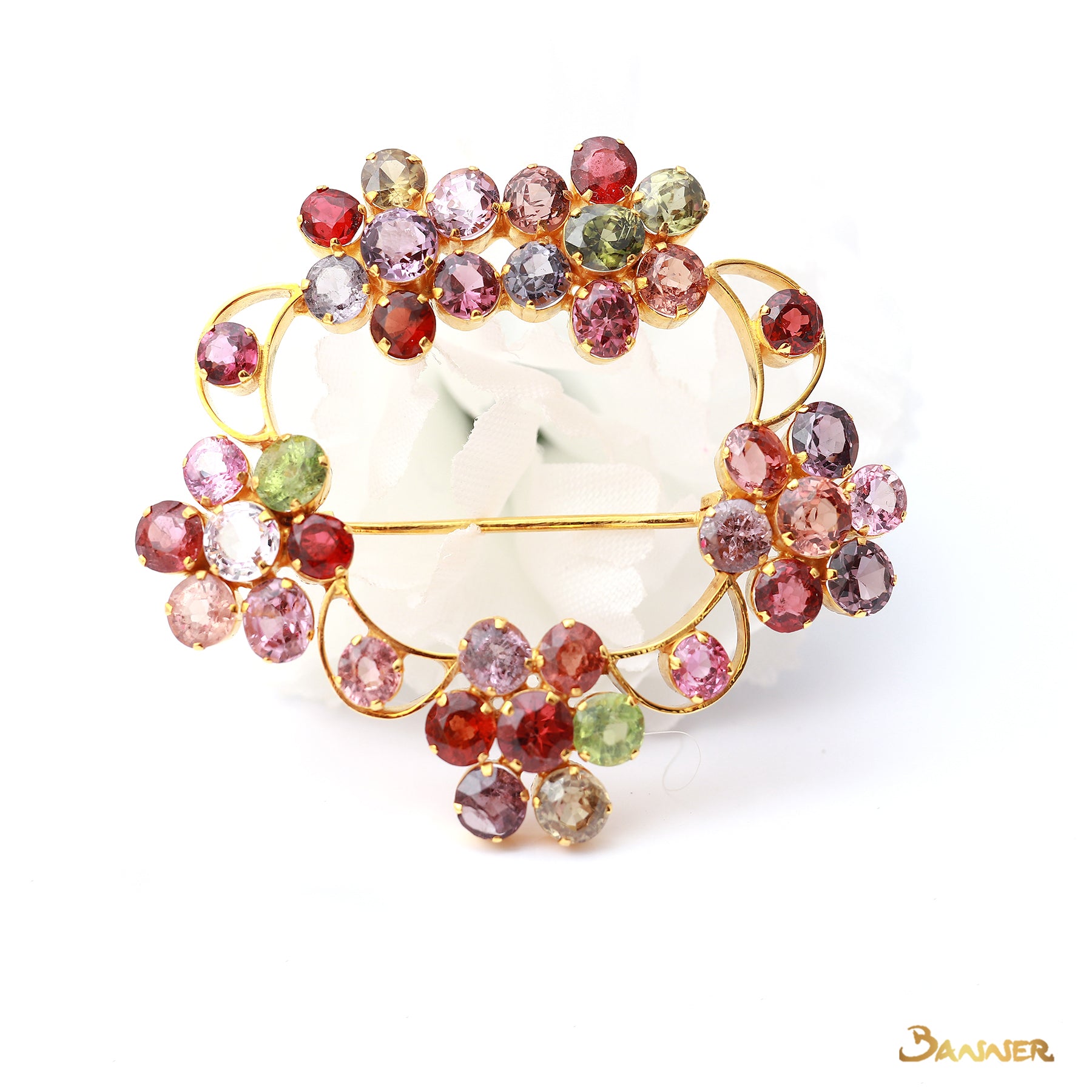 Multi-Colored Spinel Flower Brooch