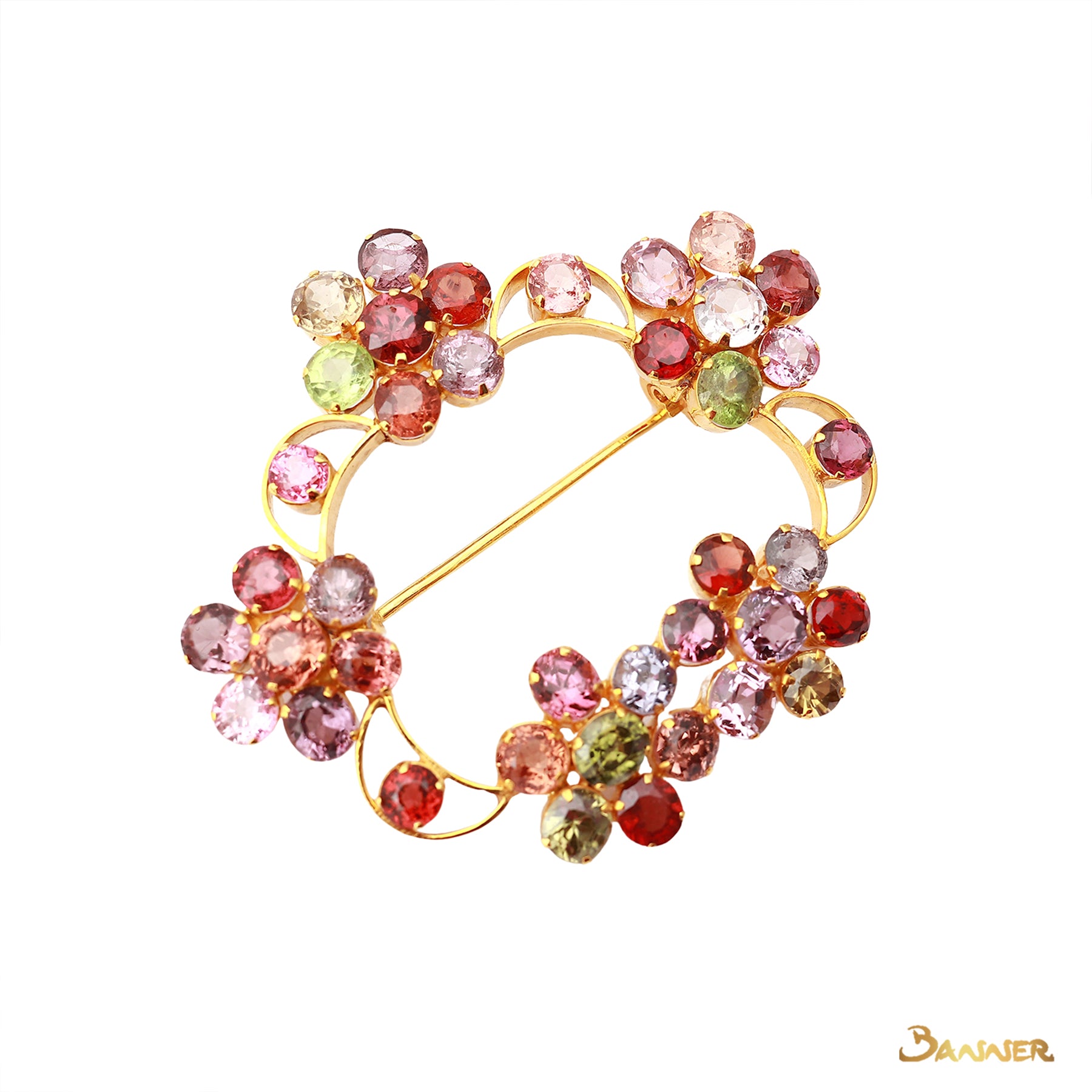 Multi-Colored Spinel Flower Brooch