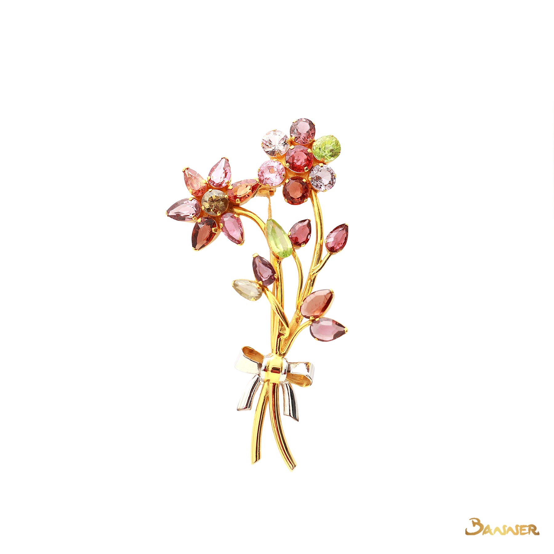 Multi-Colored Spinel Flower Brooch