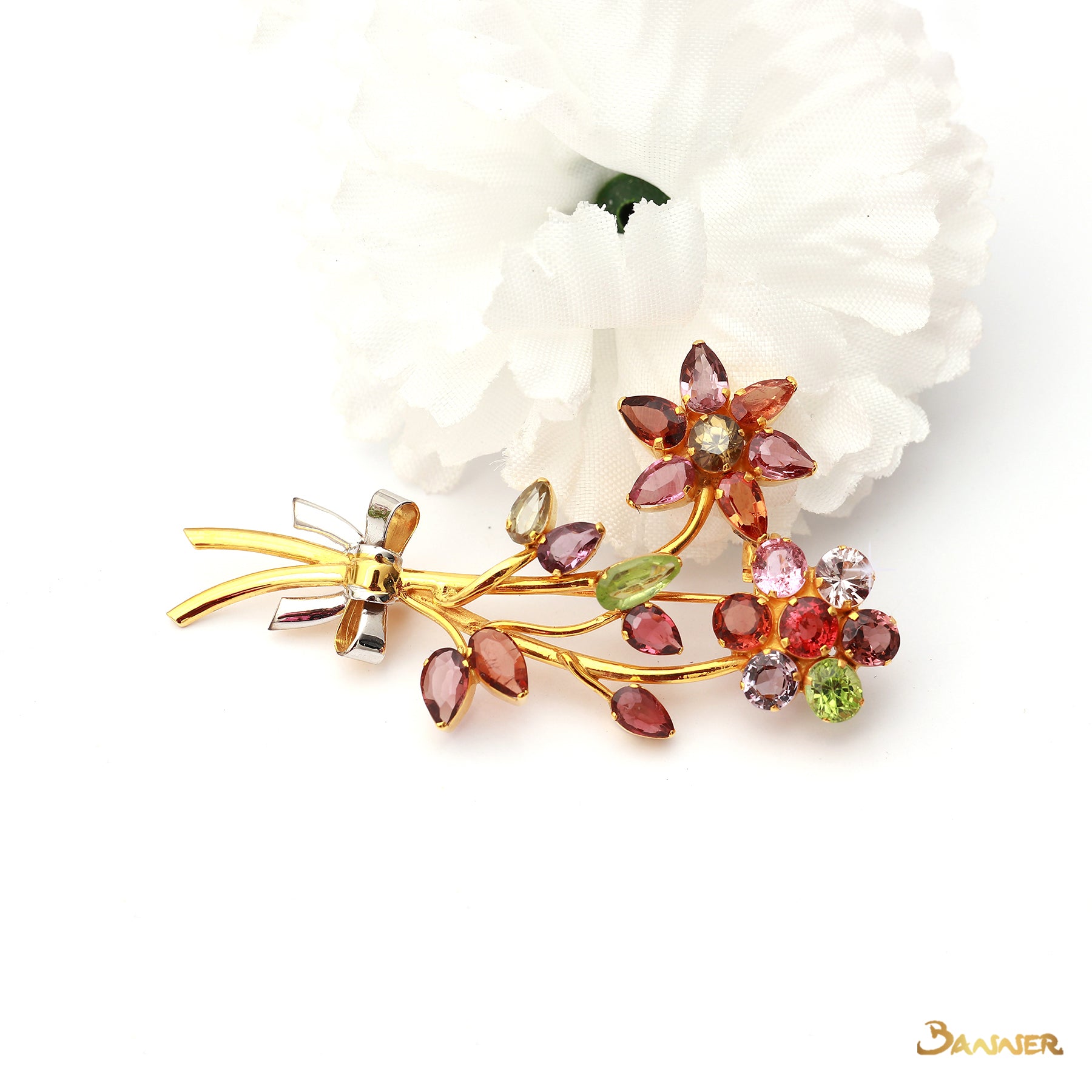 Multi-Colored Spinel Flower Brooch