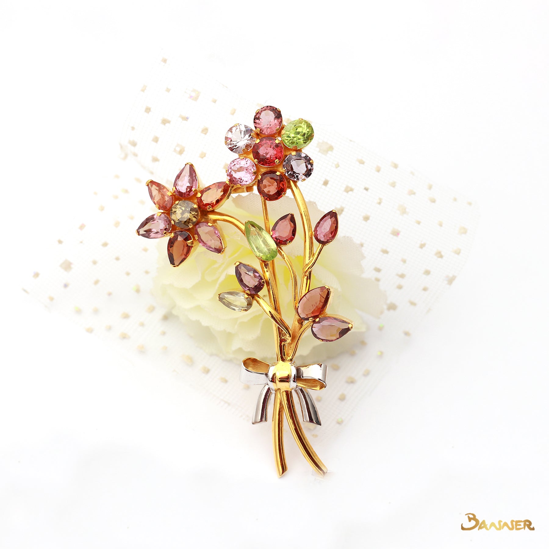 Multi-Colored Spinel Flower Brooch