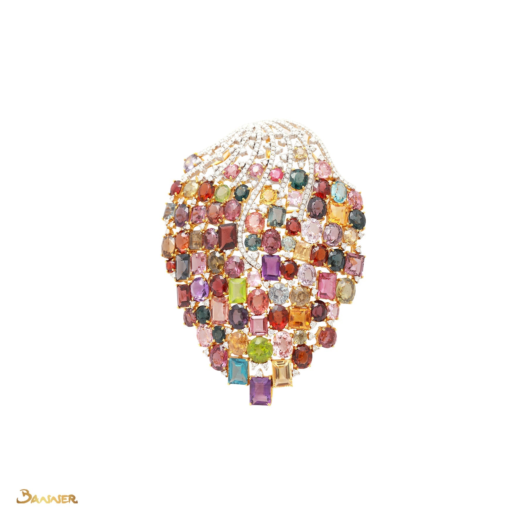 Multi-Colored Spinel and Diamond Brooch
