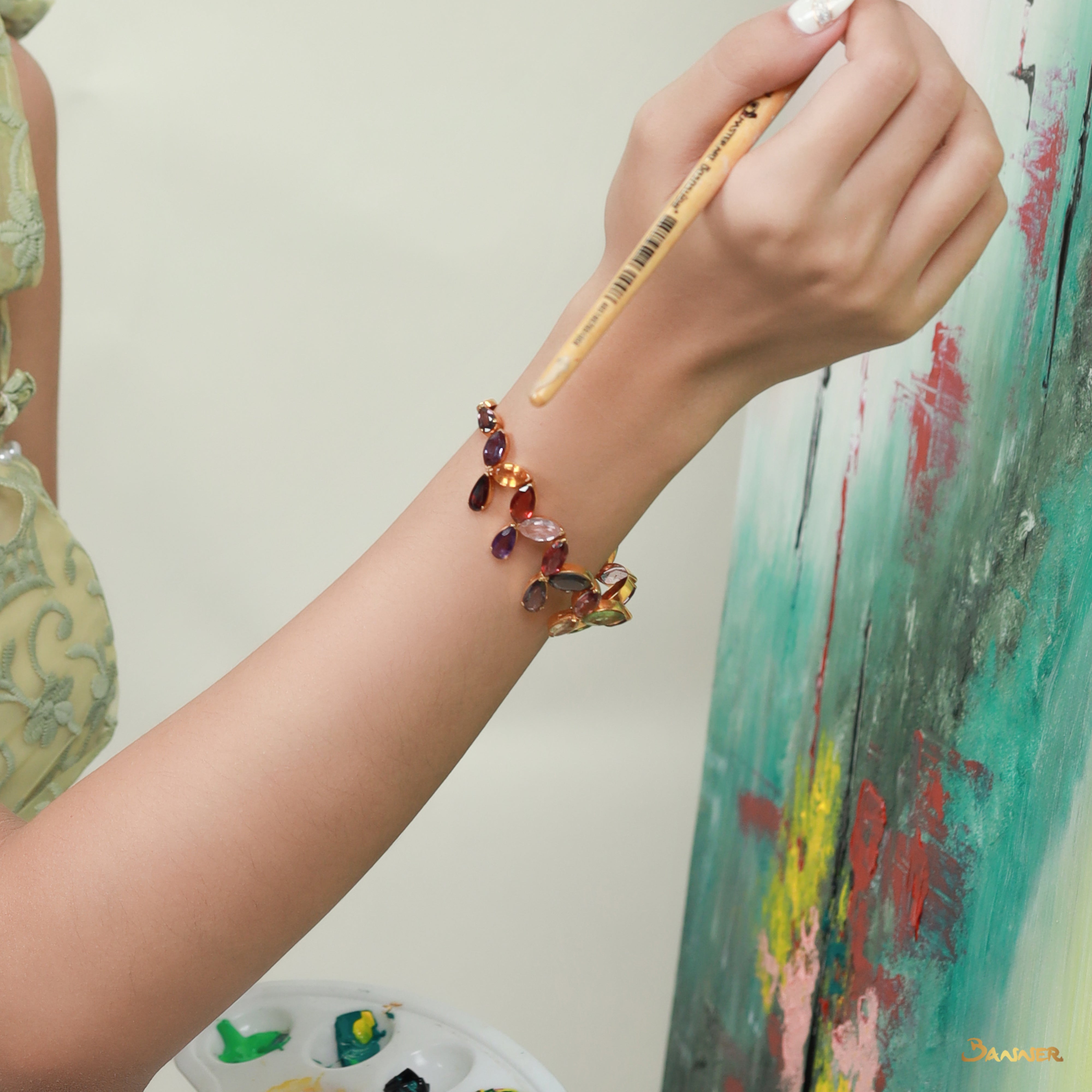 Multi-Colored Spinel Floral Bracelet