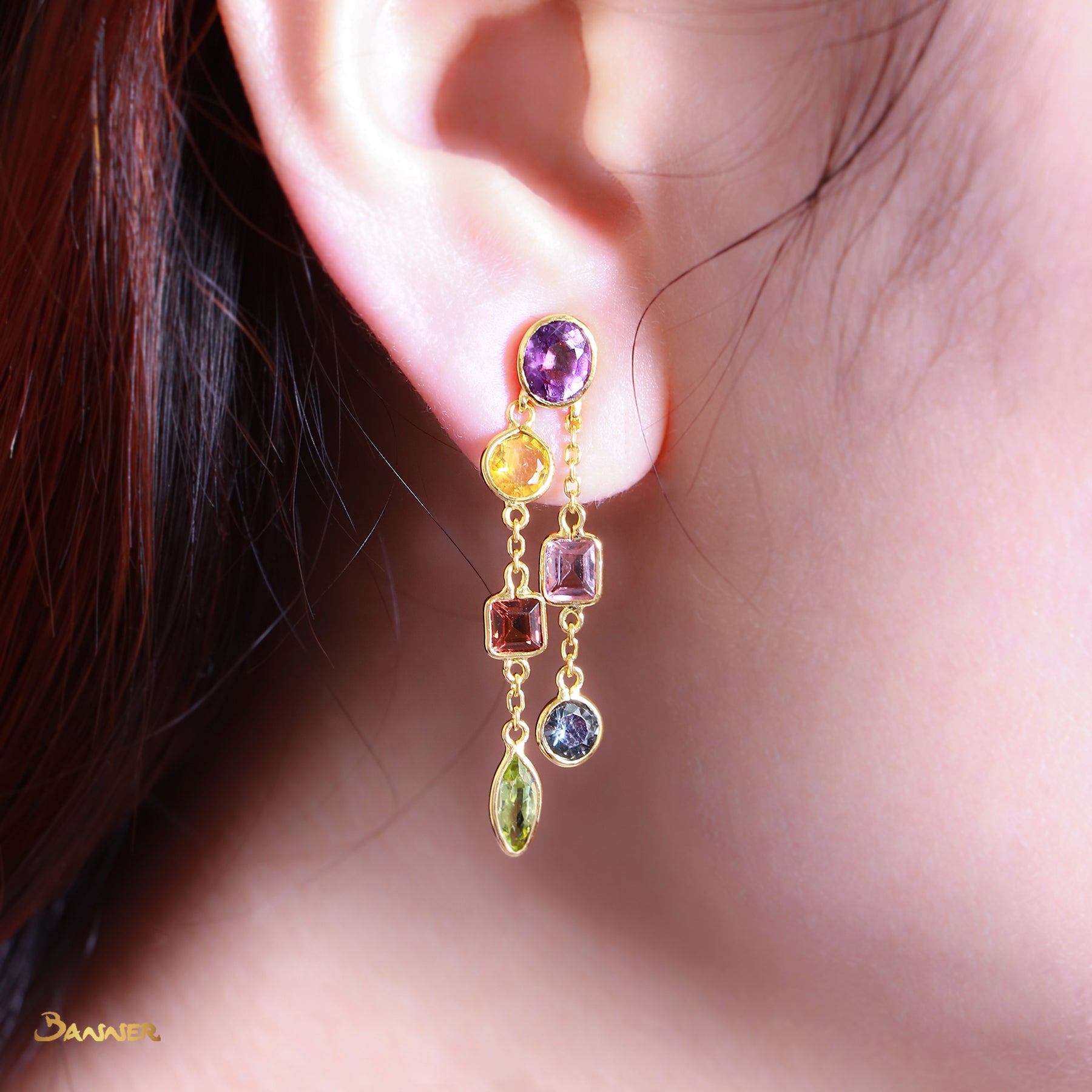 Multi-Colored Spinel Dangle Earrings