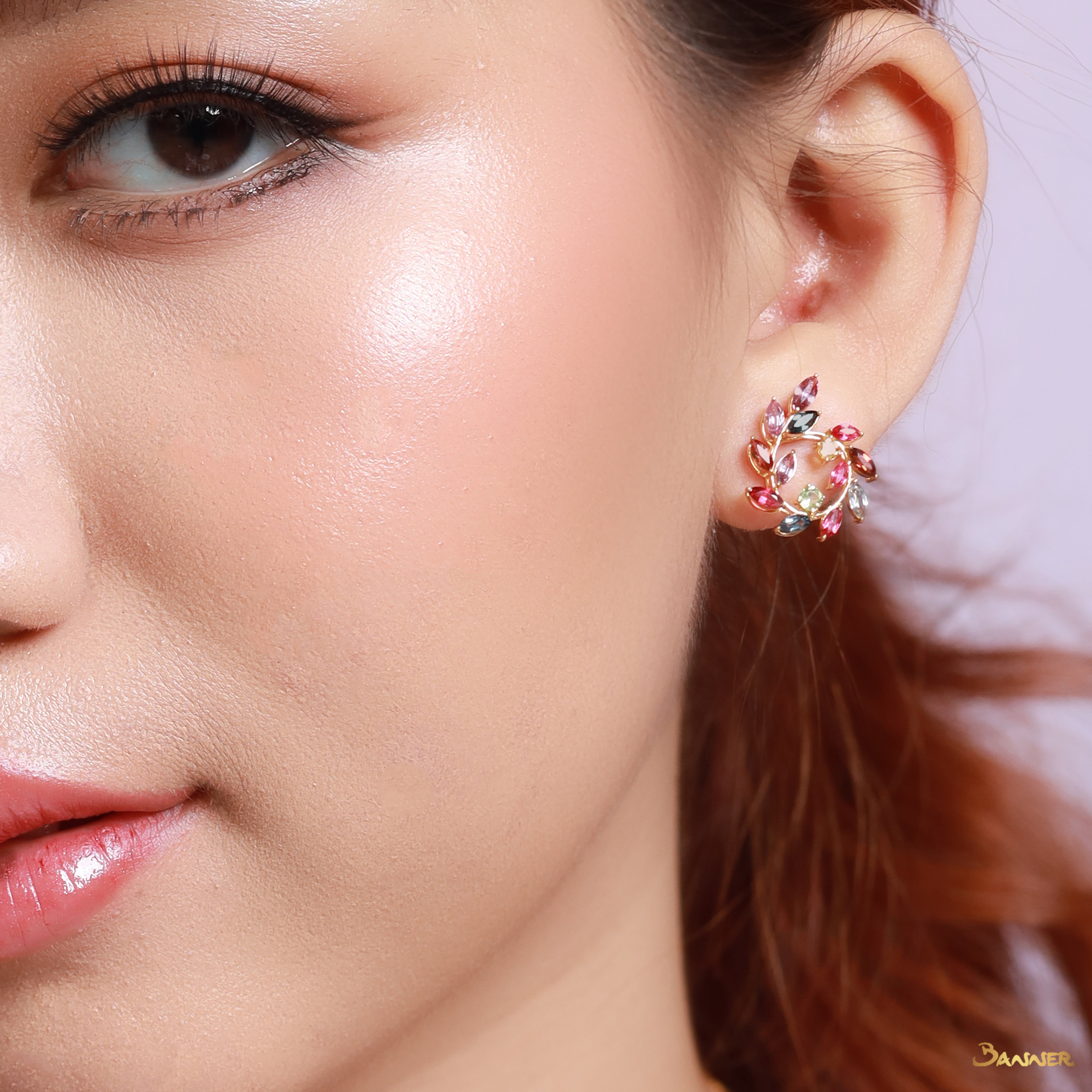 Multi-Colored Spinel Olive Earrings