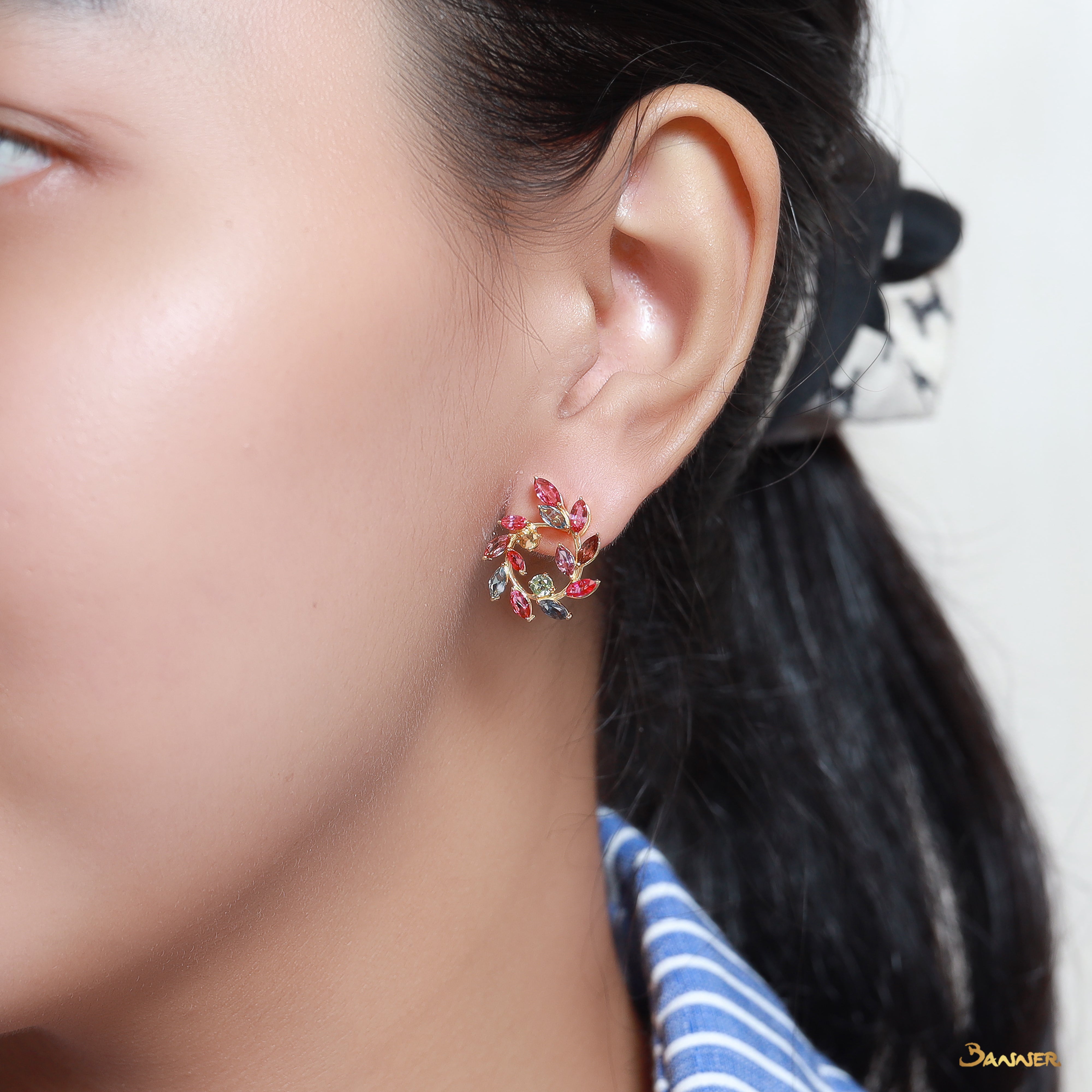 Multi-Colored Spinel Olive Earrings