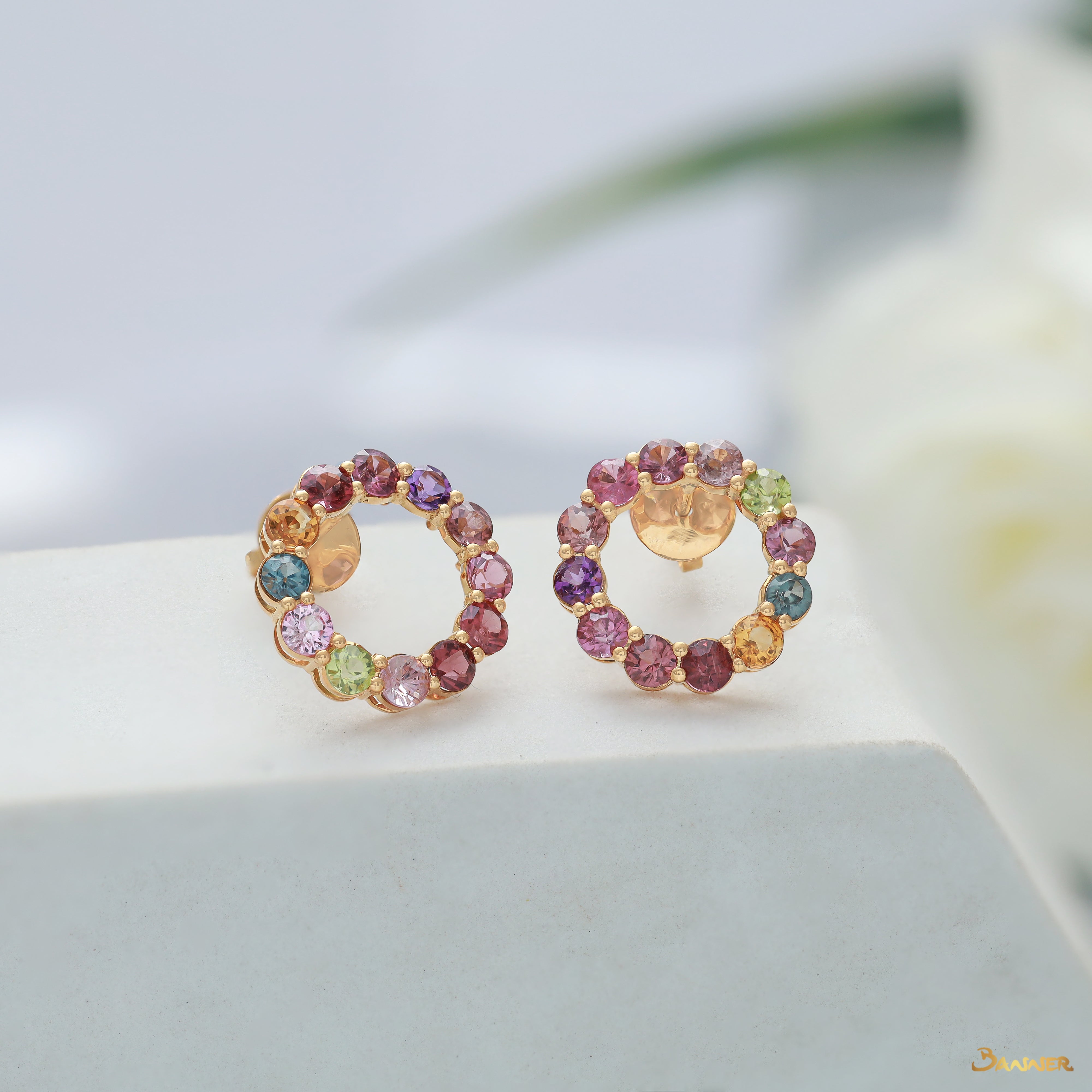 Colorful Spinel Zinnia Earrings