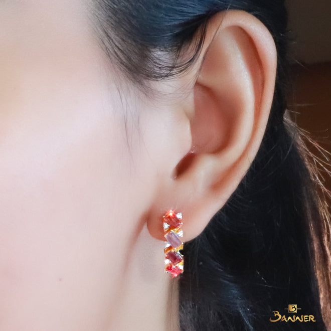 Emerald-cut Multi Colored Spinel and Diamond Zinnia Earrings