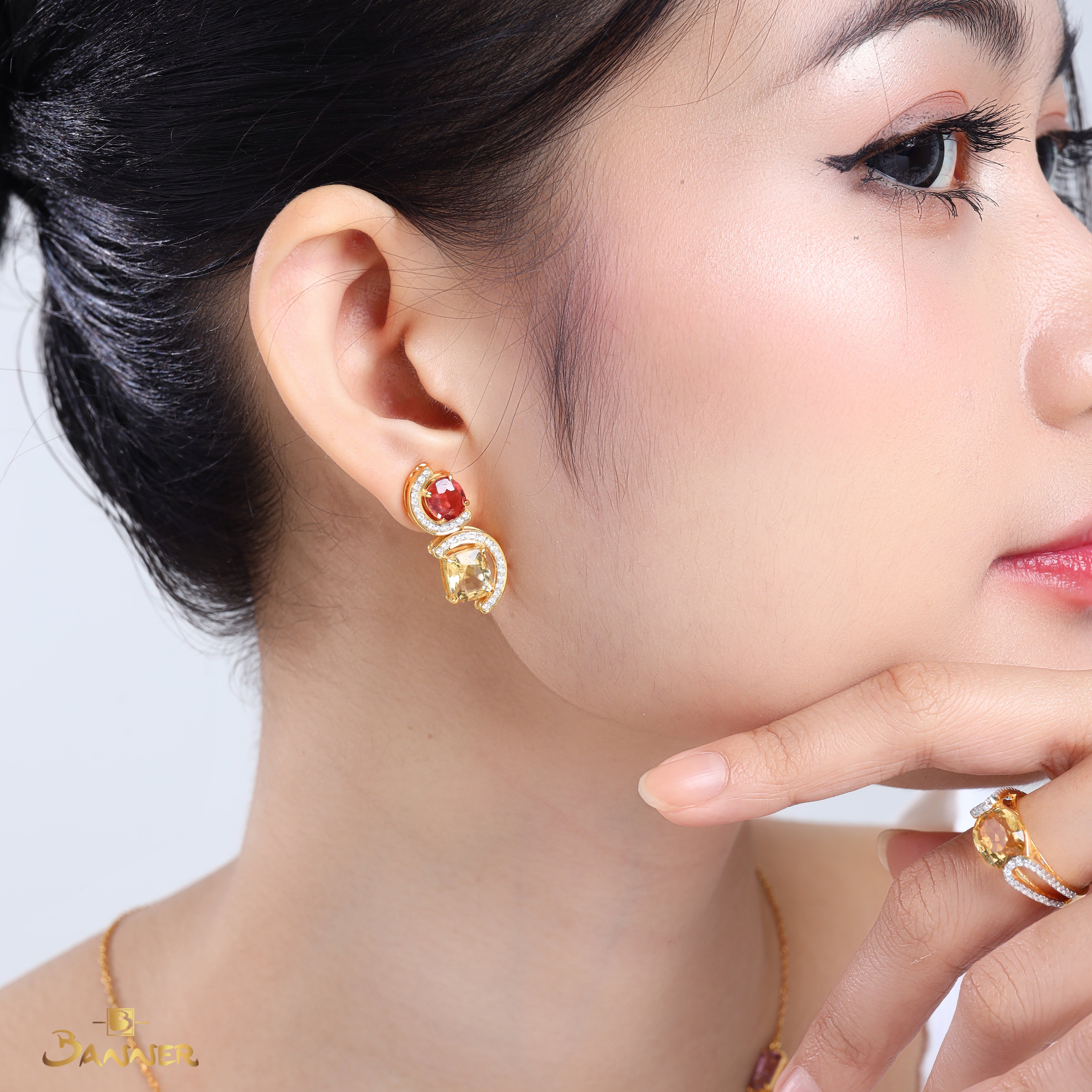 Multi-Colored Spinel and Diamond Solarna Earrings