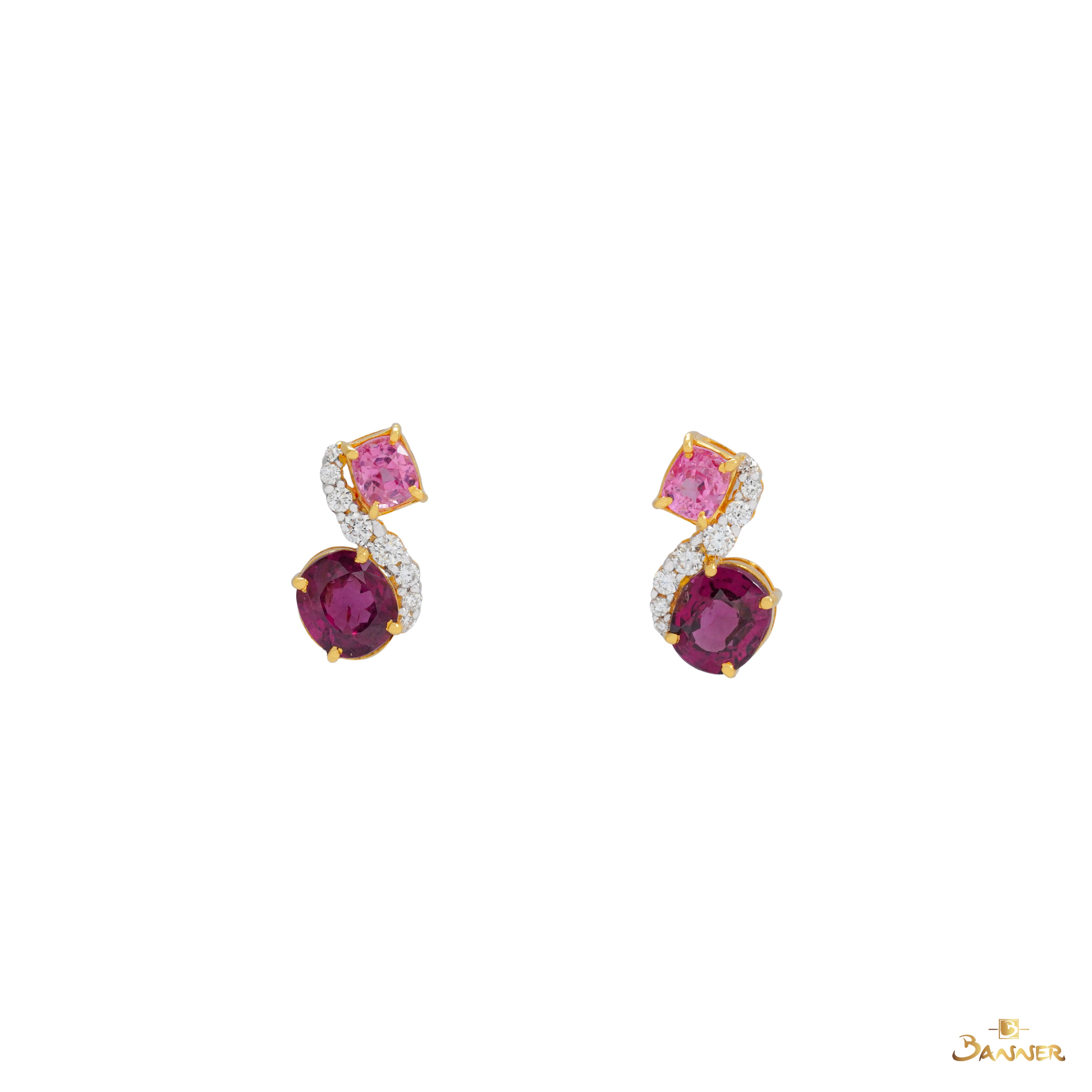 Pink Spinel and Diamond Twist Earrings