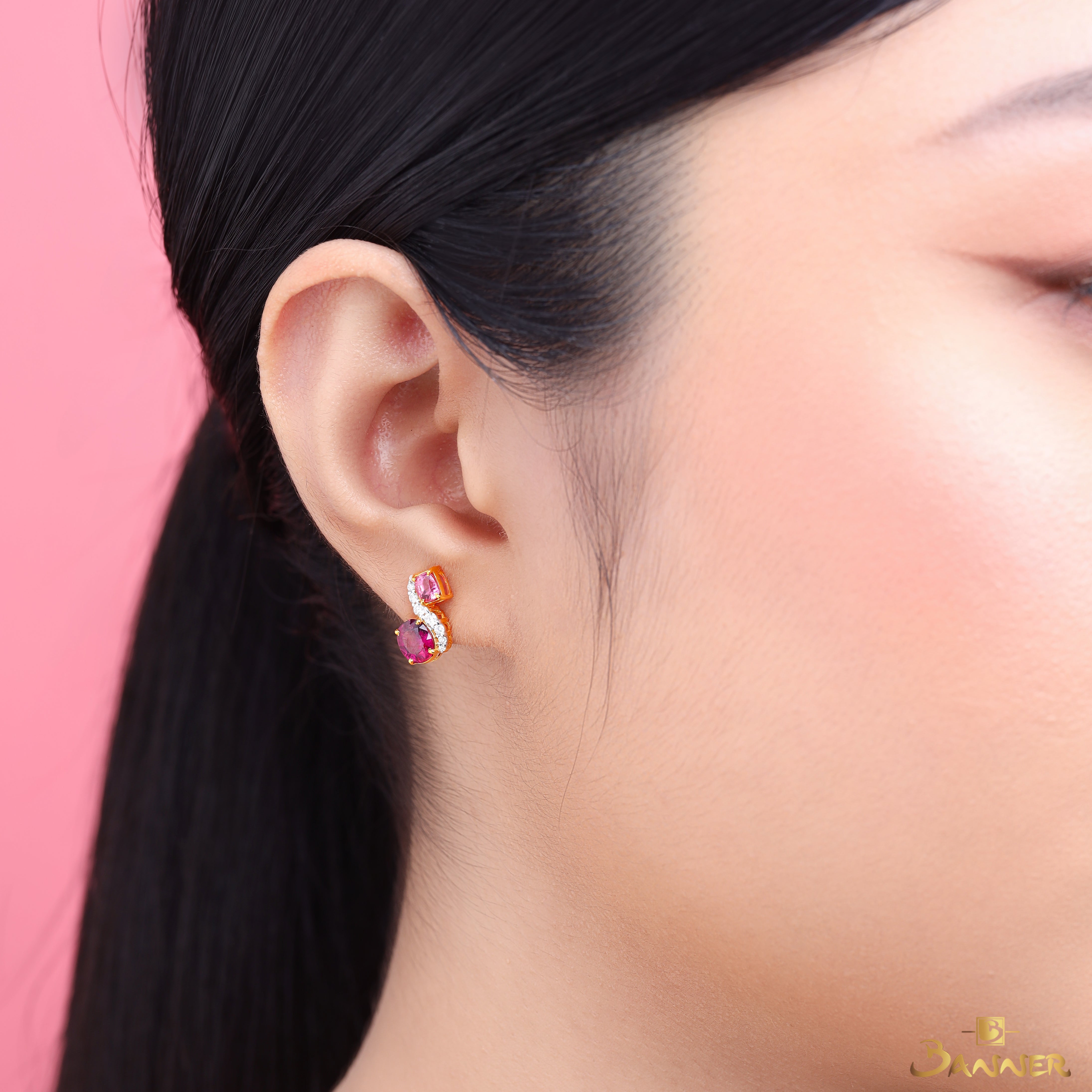 Pink Spinel and Diamond Twist Earrings