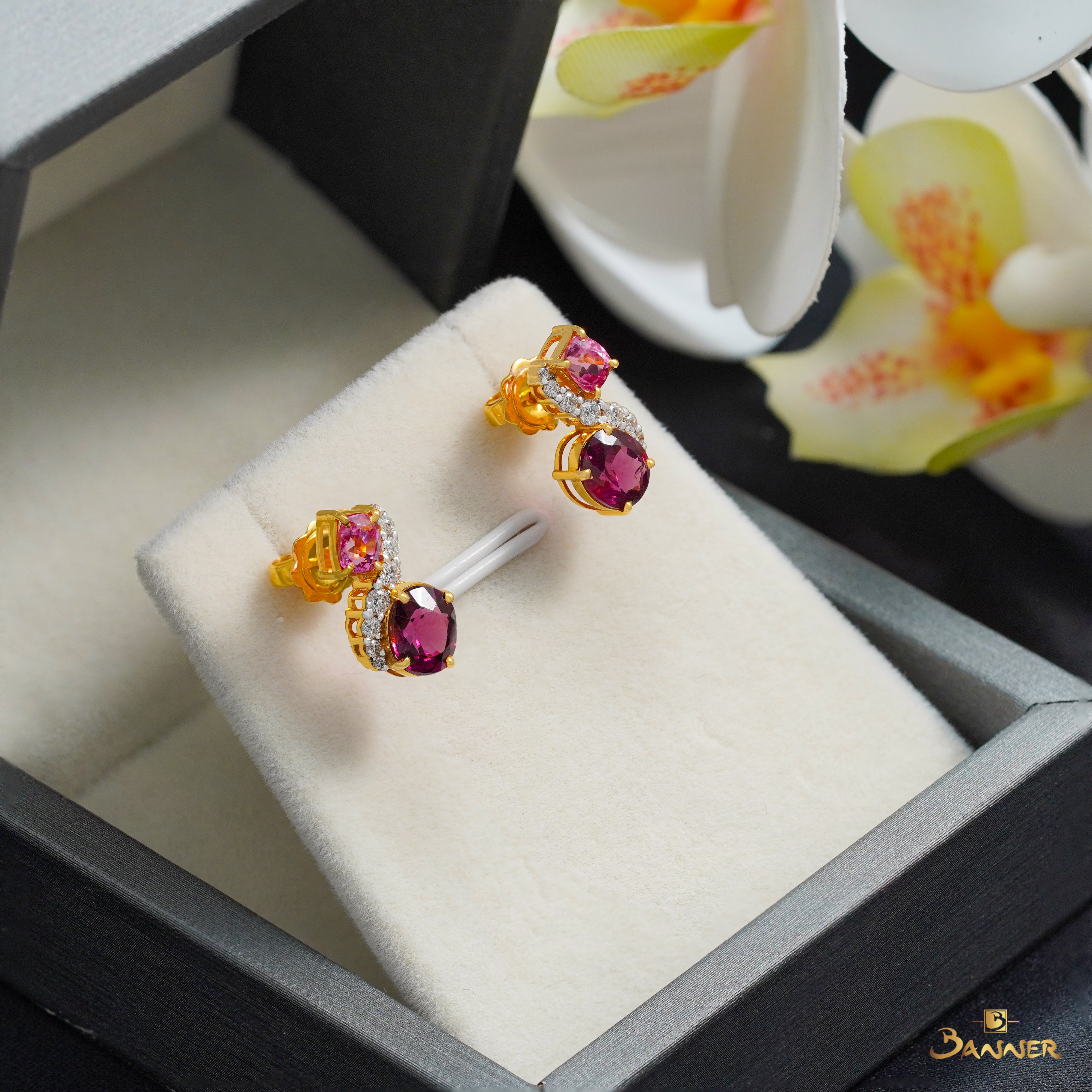 Pink Spinel and Diamond Twist Earrings