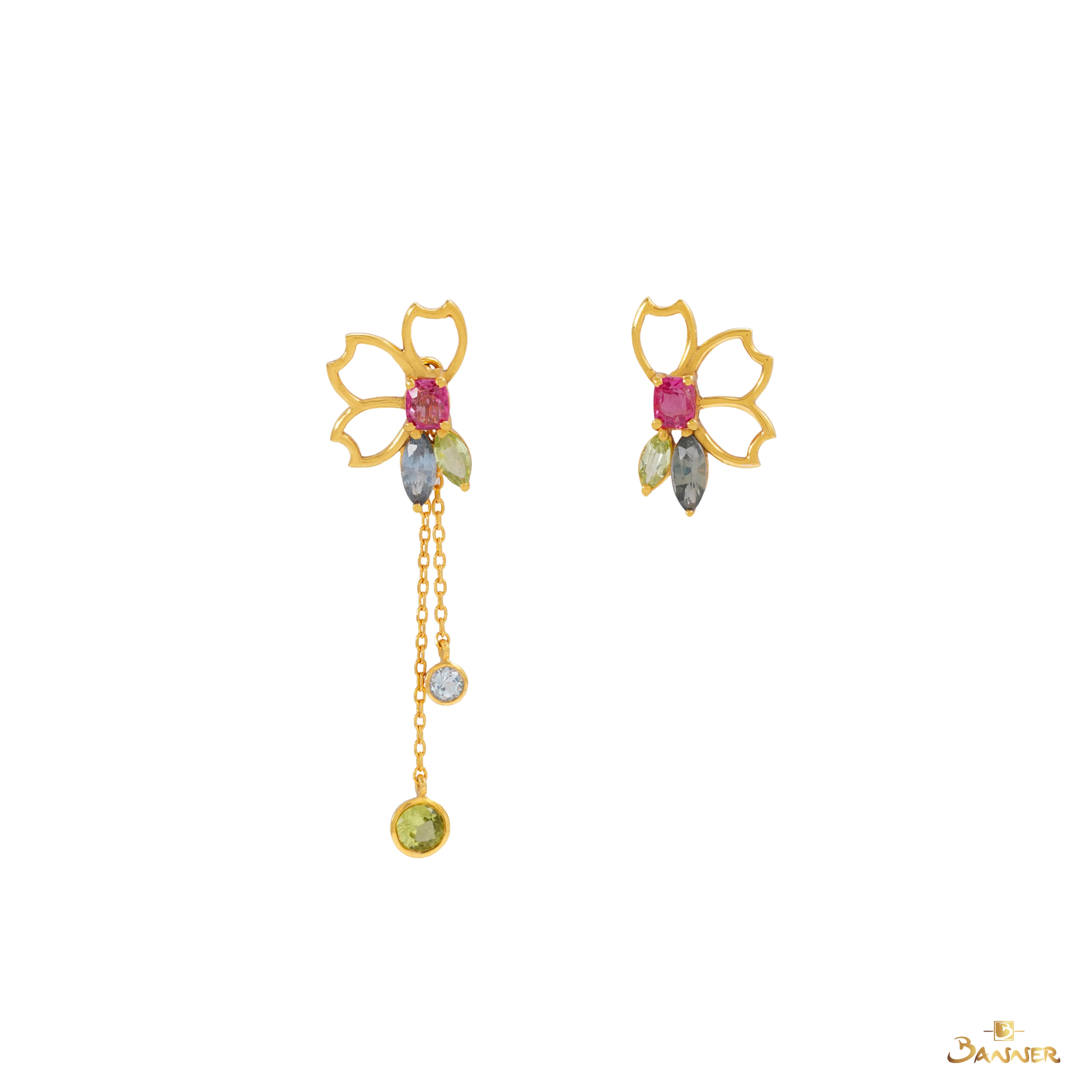 Multi-color Spinel Sakura Earrings