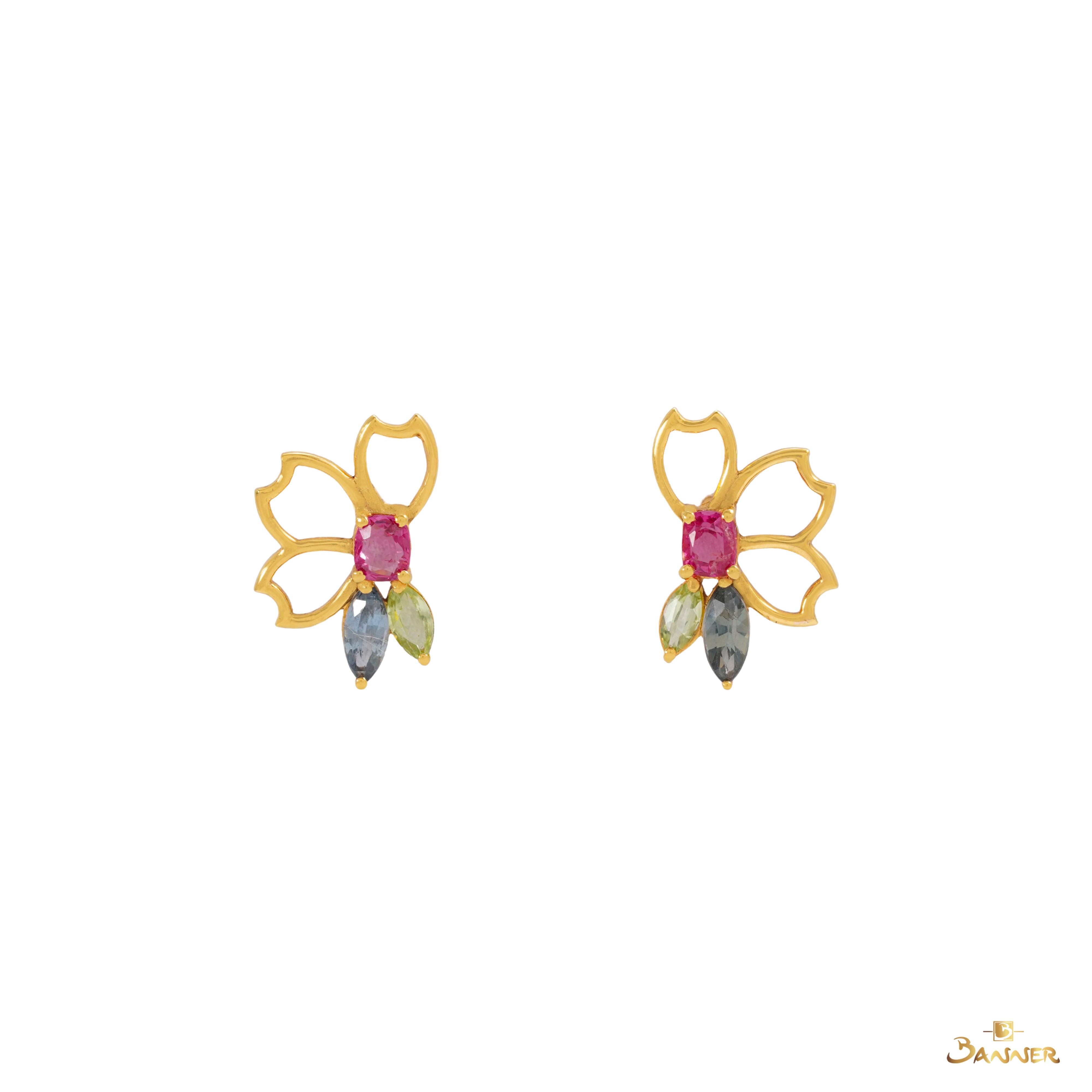 Multi-color Spinel Sakura Earrings