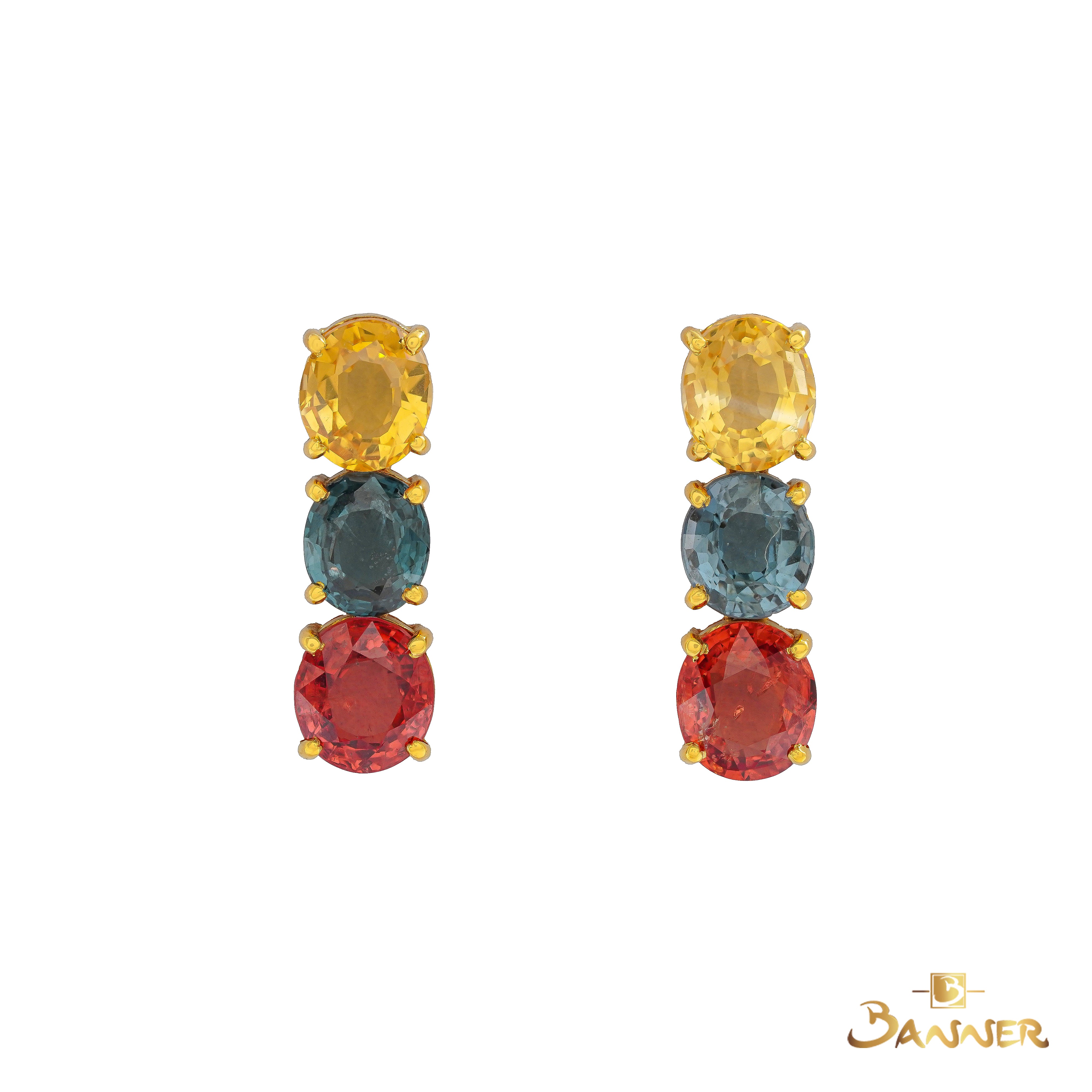 Multi-color Spinel 3-steps Dangle Earrings