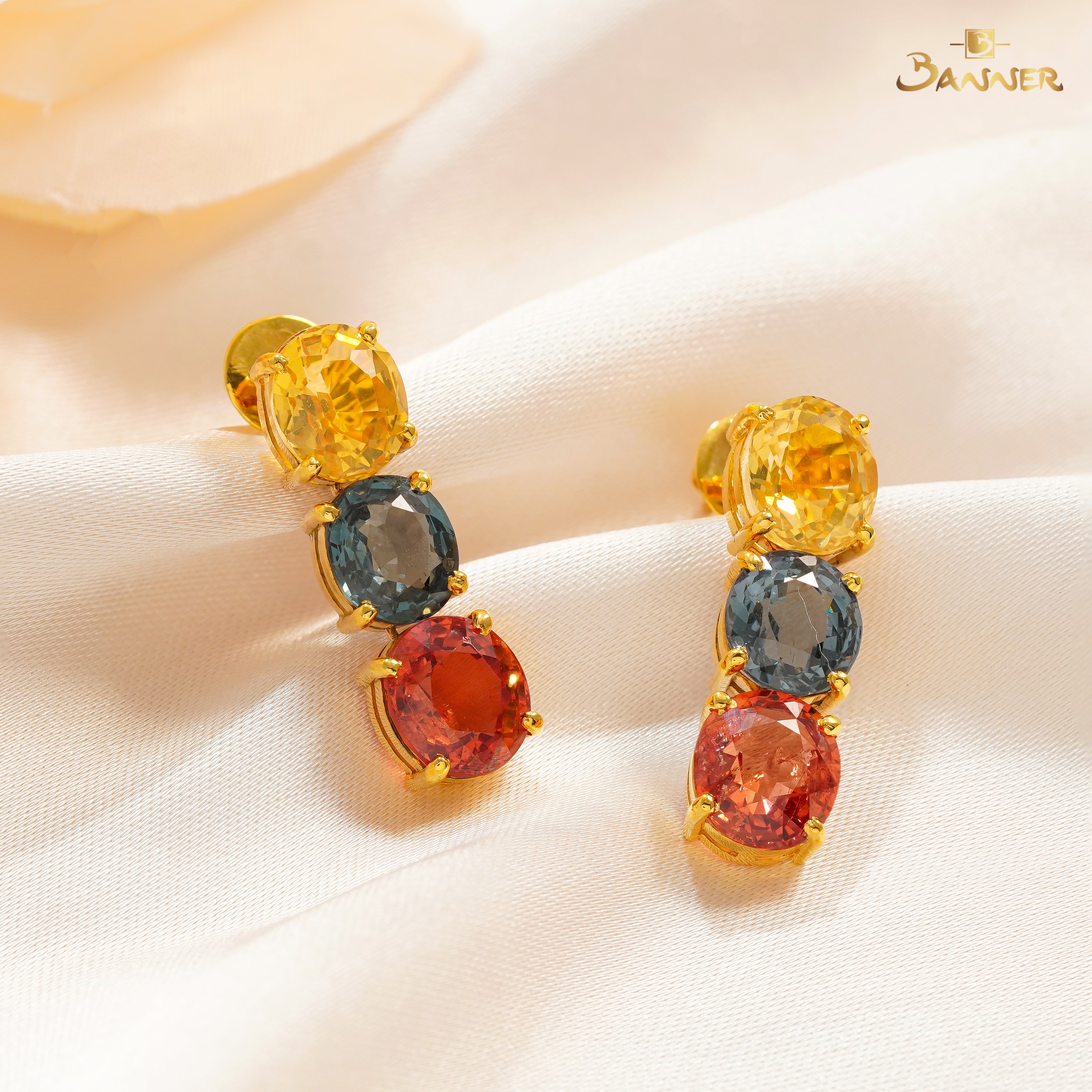 Multi-color Spinel 3-steps Dangle Earrings