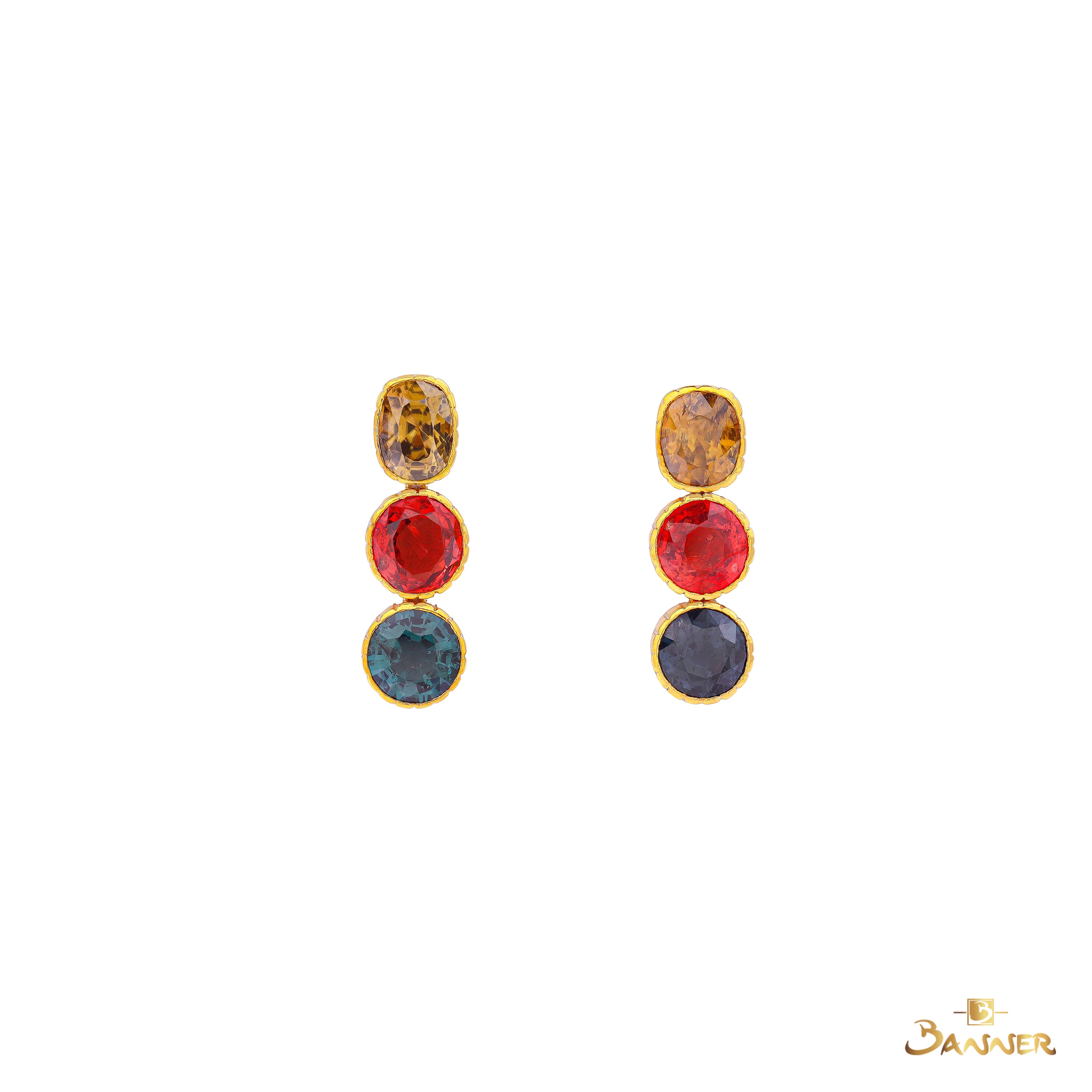 Multi-Colored Spinel 3-steps Dangle Earrings