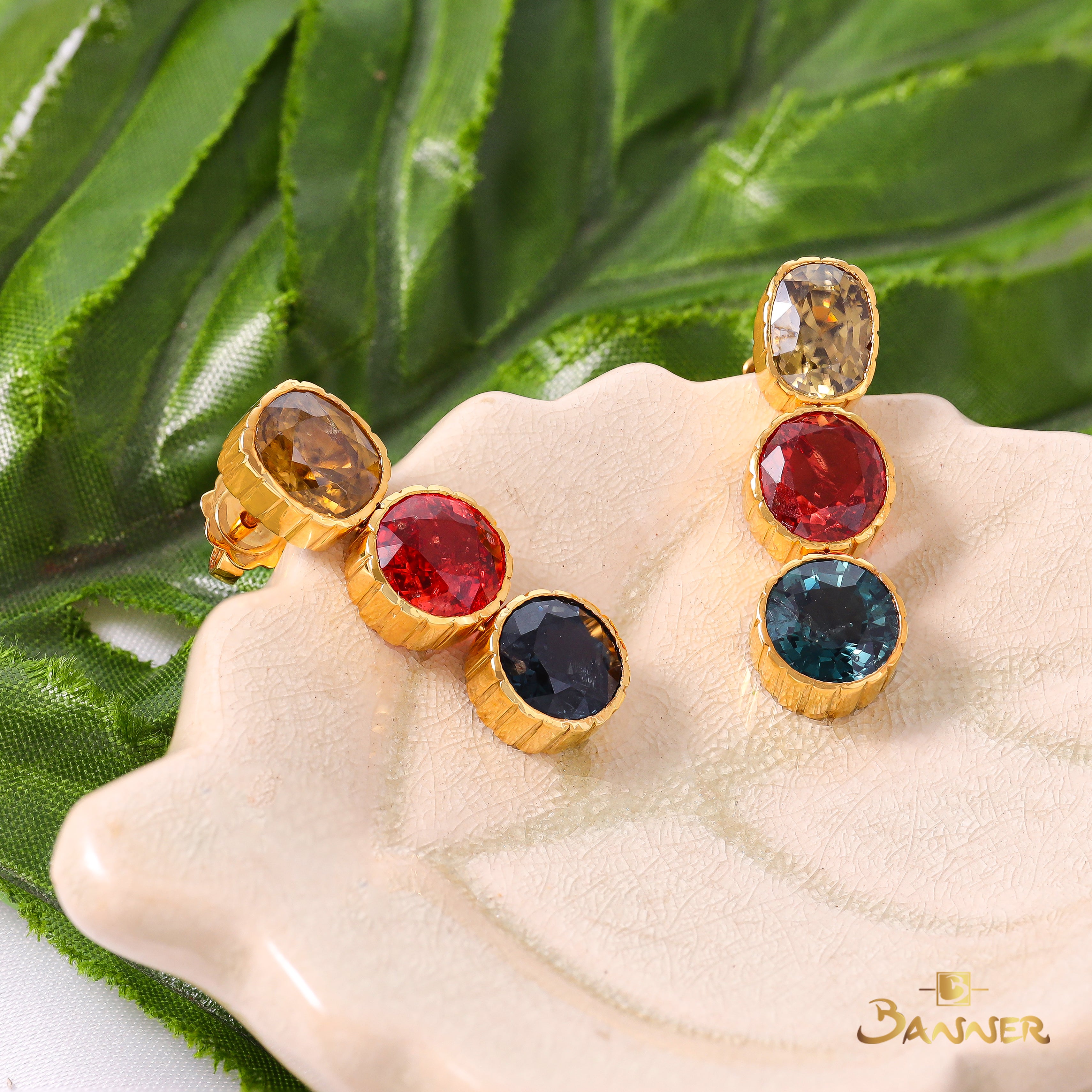 Multi-Colored Spinel 3-steps Dangle Earrings