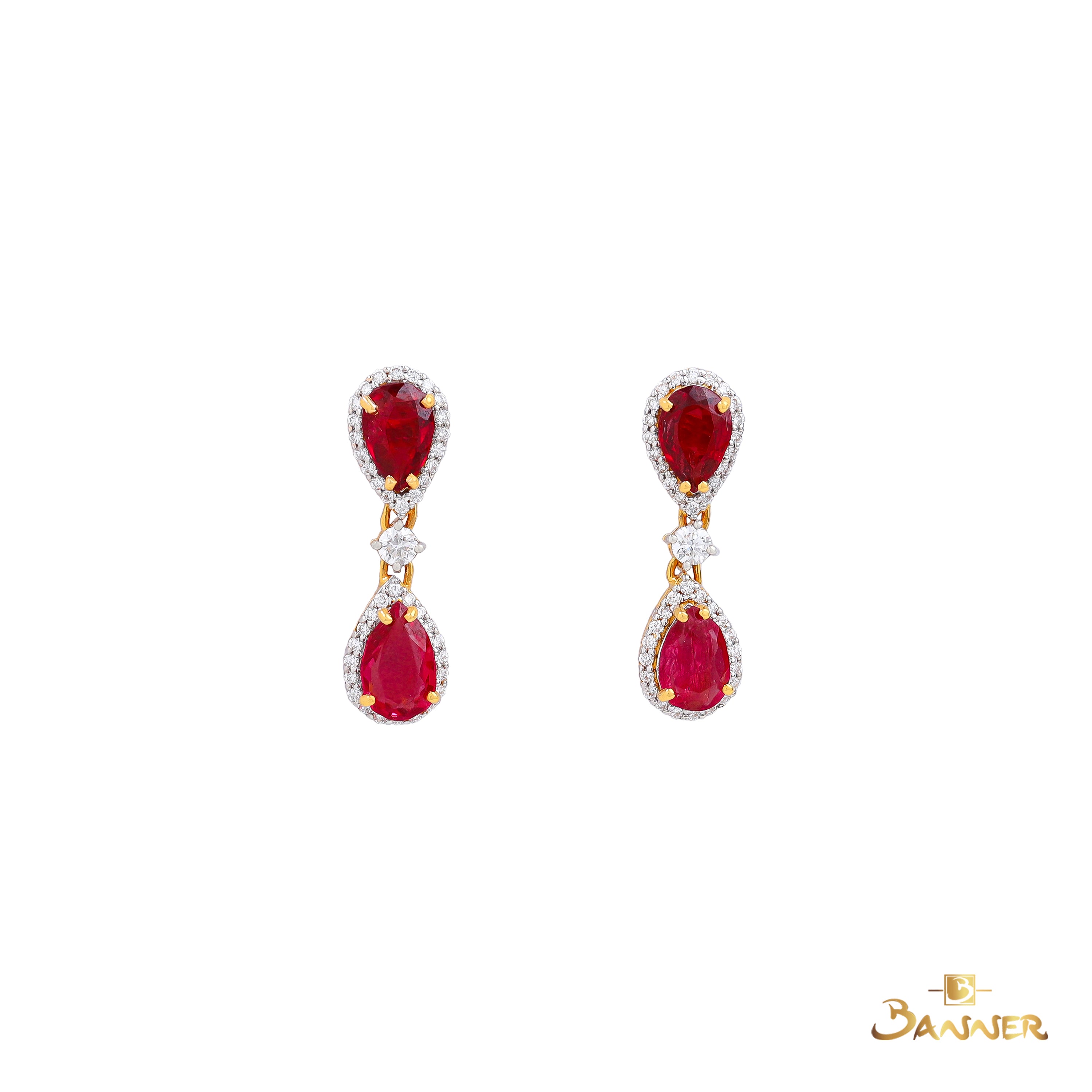 Spinel and Diamond Halo Drop Dangle Earrings