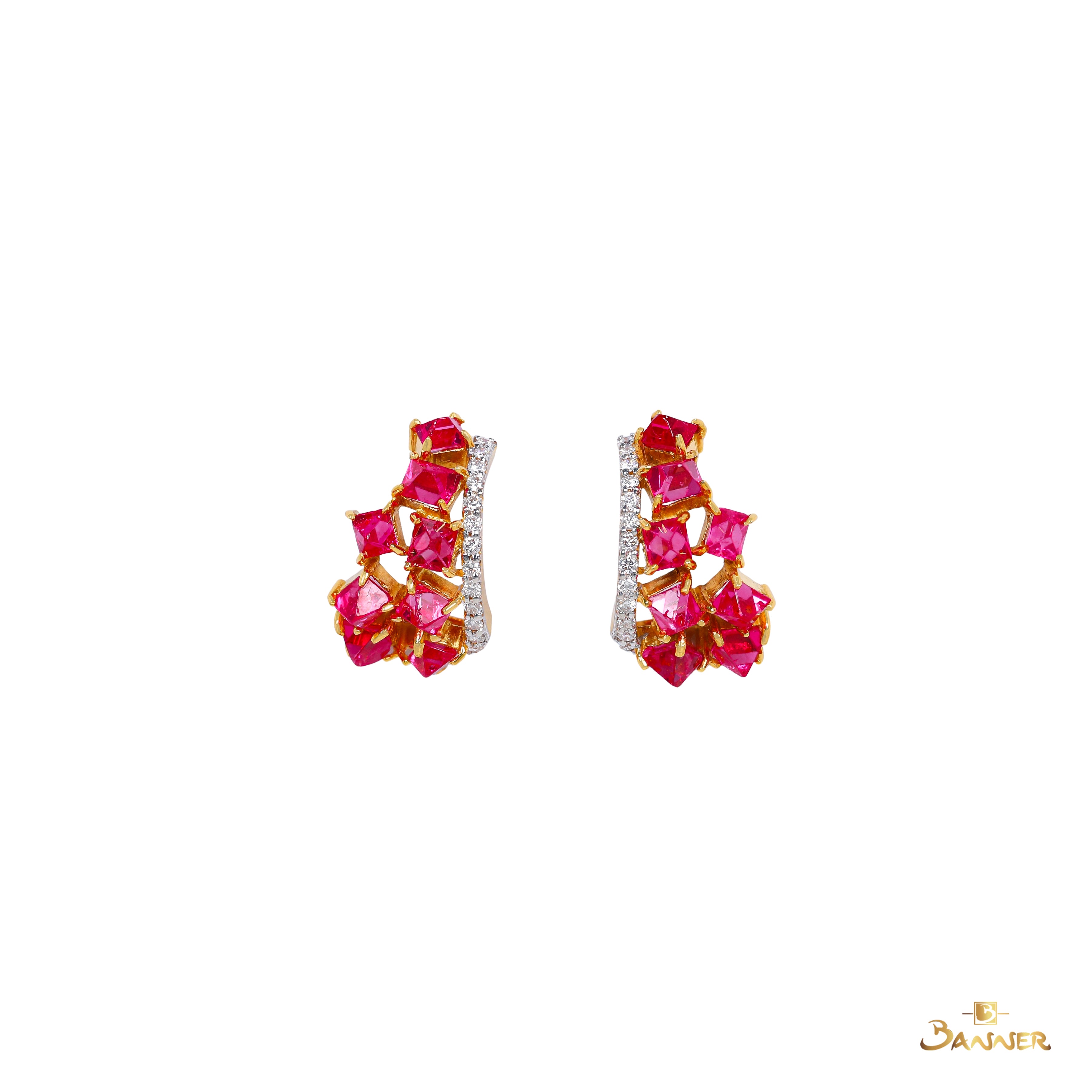 Spinel and Diamond Curve Earrings