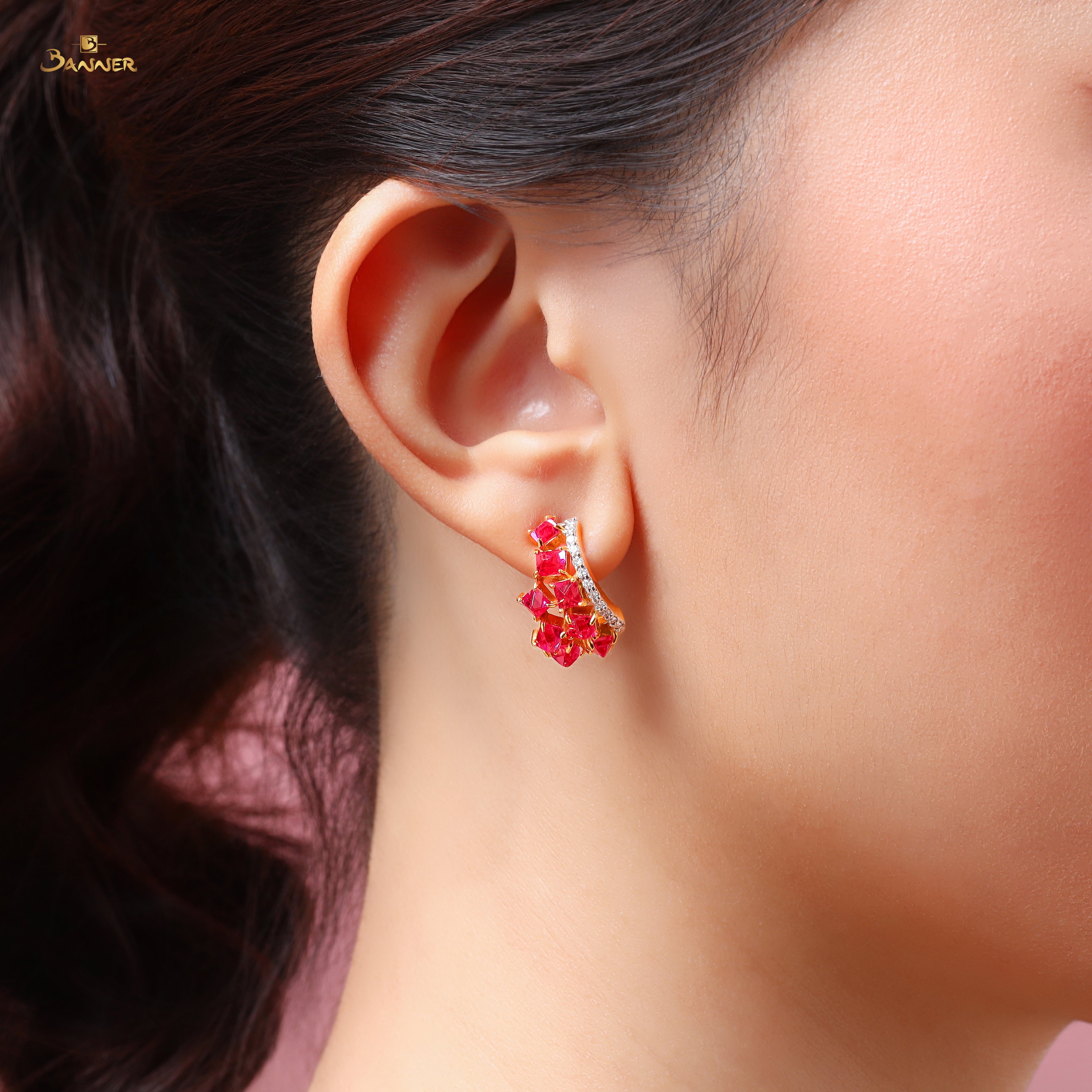 Spinel and Diamond Curve Earrings