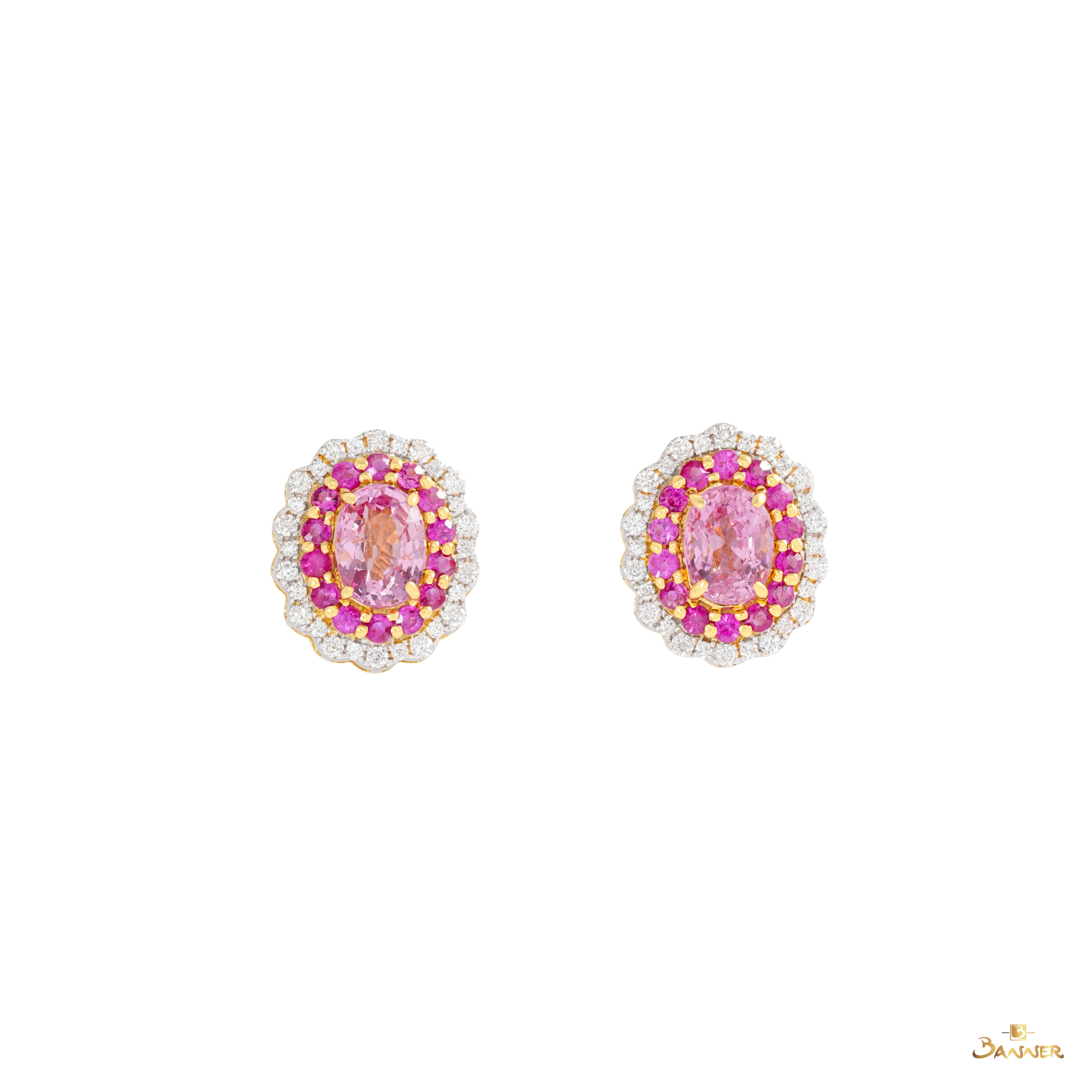 Pink Spinel, Ruby and Diamond Floral Earrings