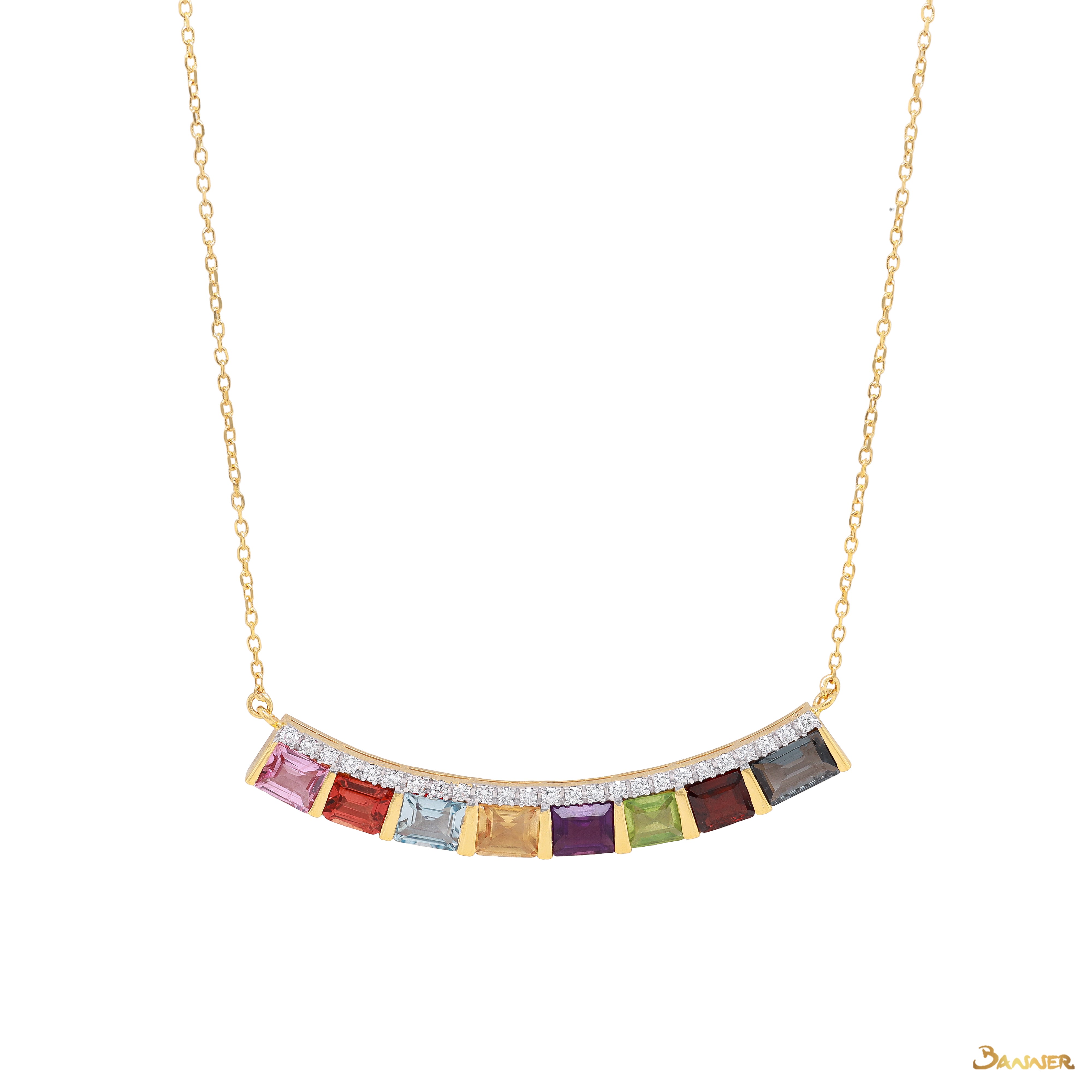 Multi-Colored Spinel and Diamond Tennis Necklace