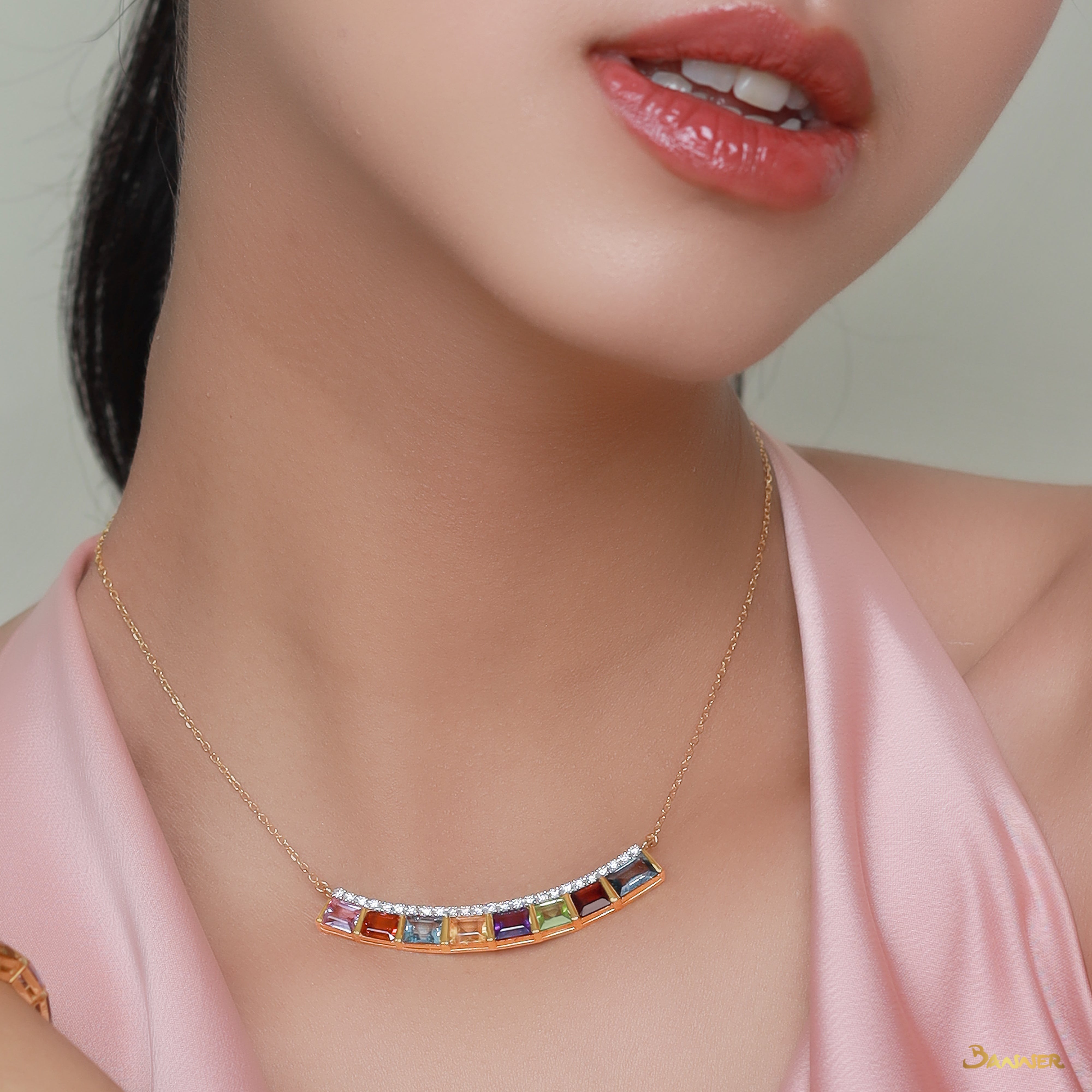 Multi-Colored Spinel and Diamond Tennis Necklace