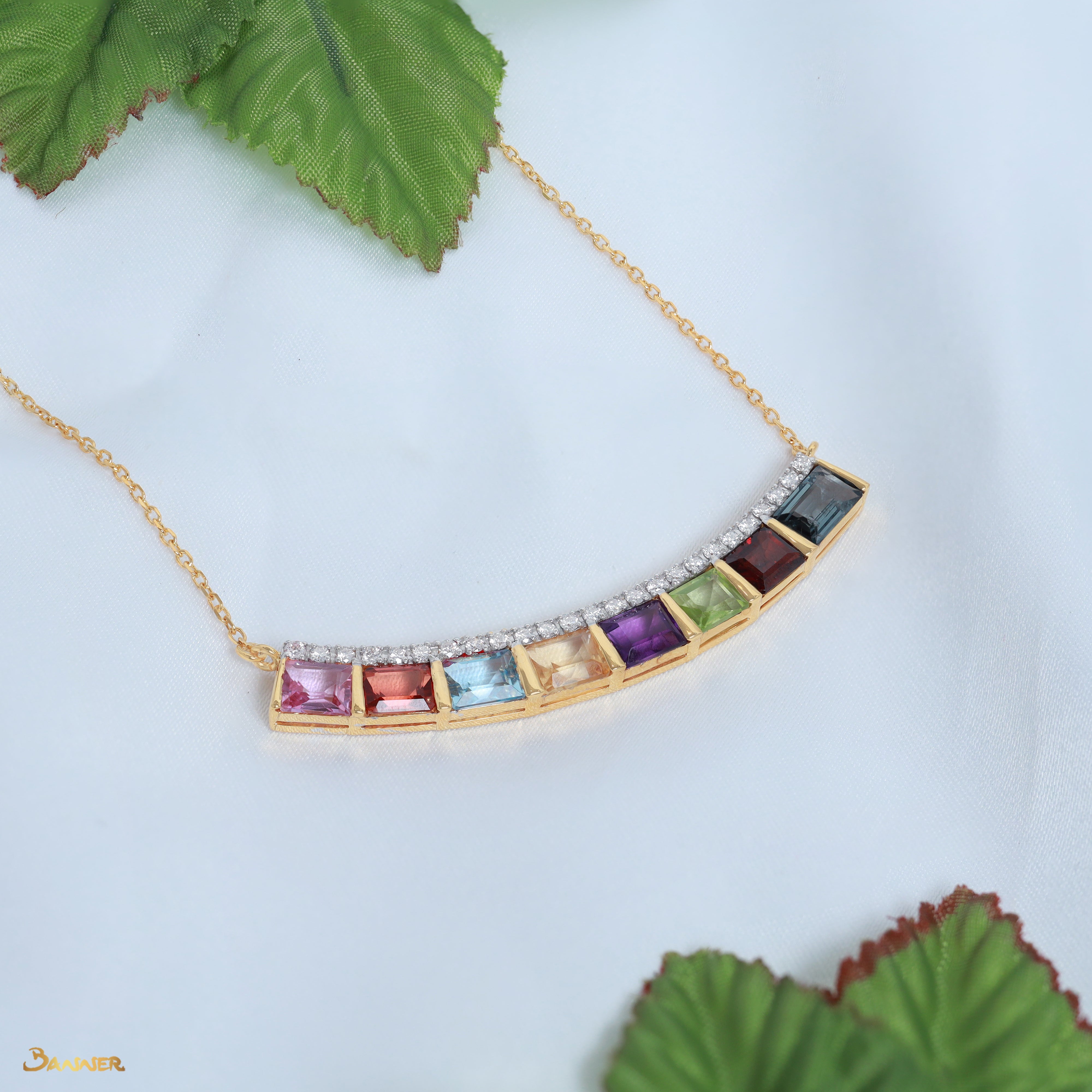 Multi-Colored Spinel and Diamond Tennis Necklace