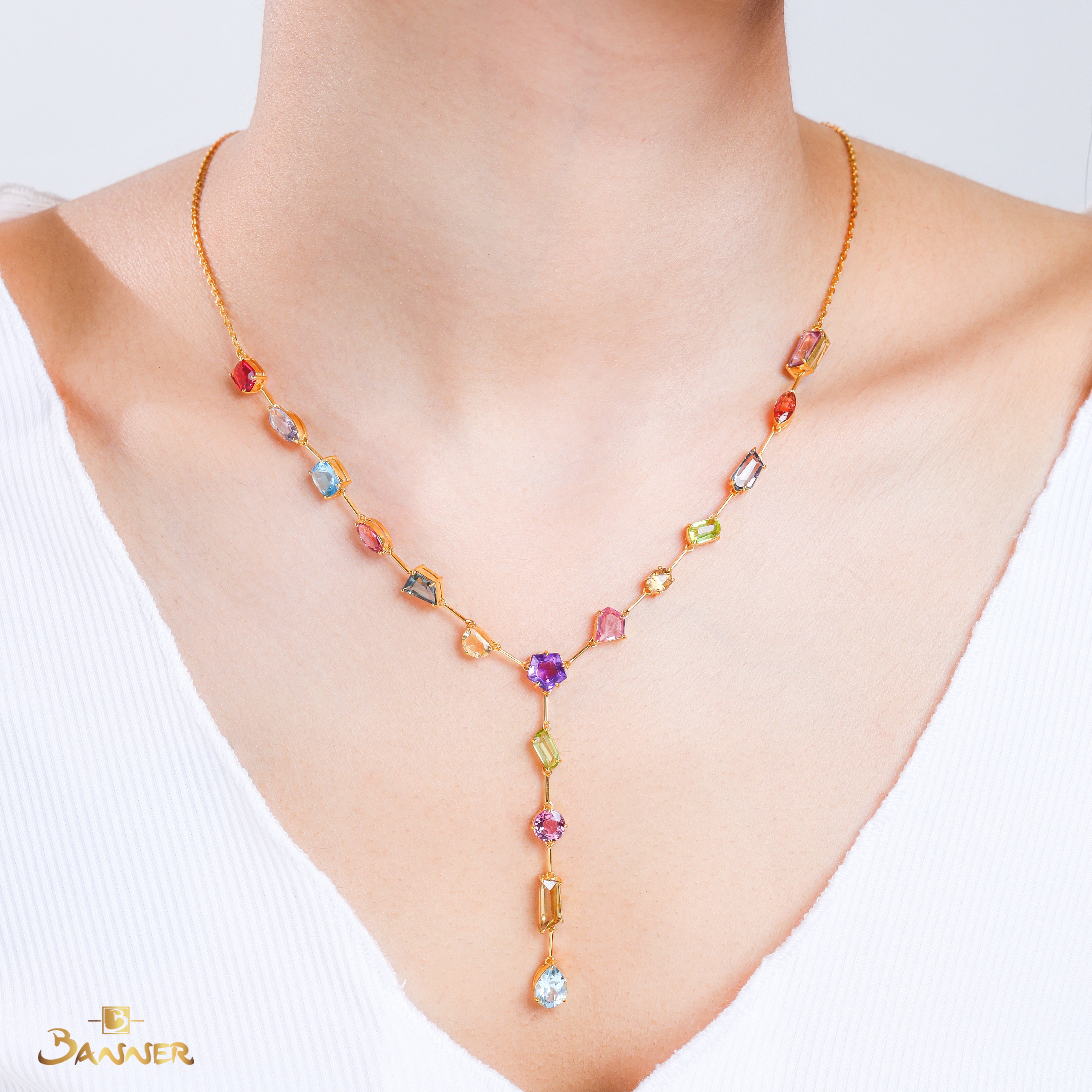 Multi-Colored Spinel Lariat Necklace